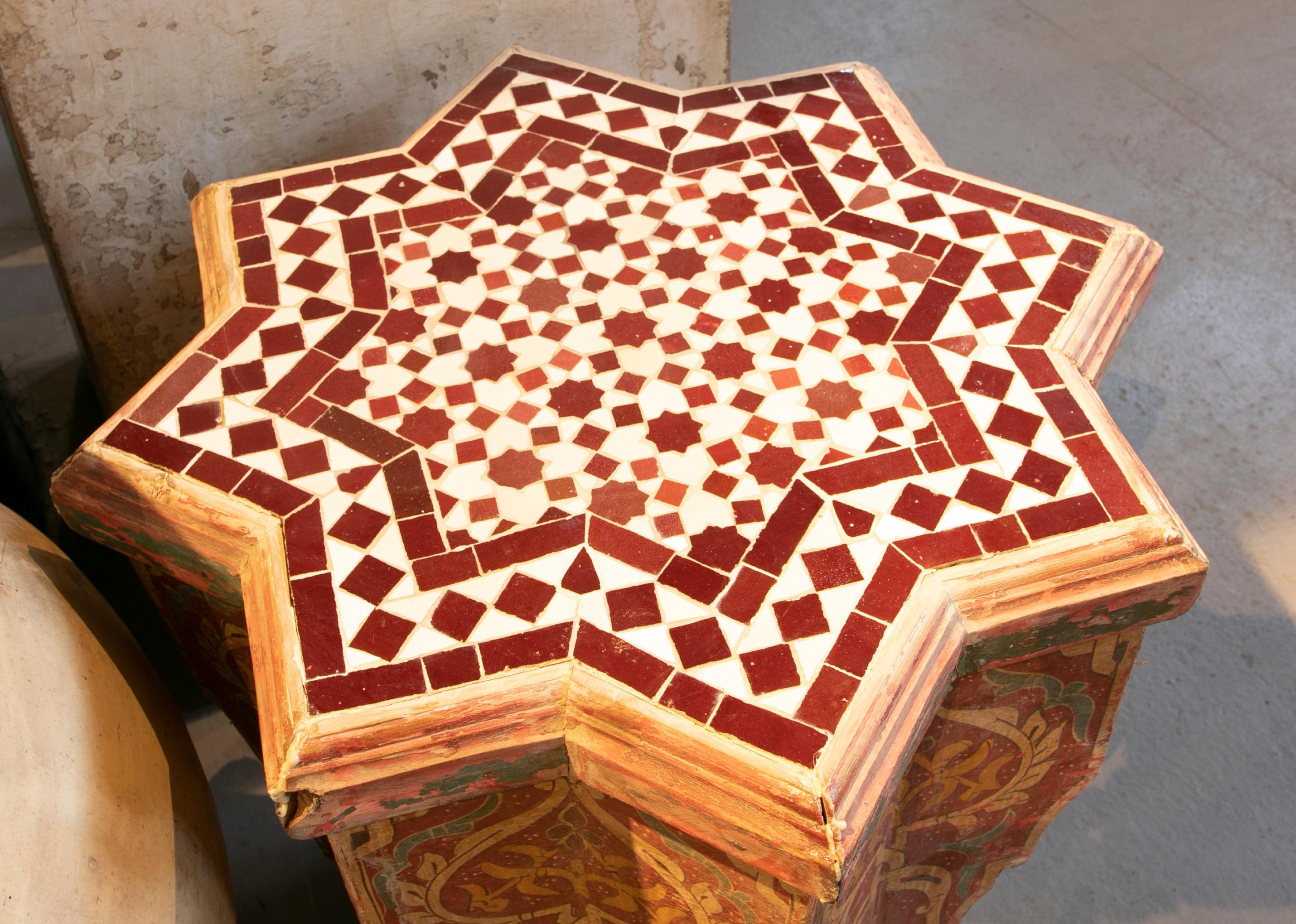 Polychrome Wooden Side Table with Tiled Top 1