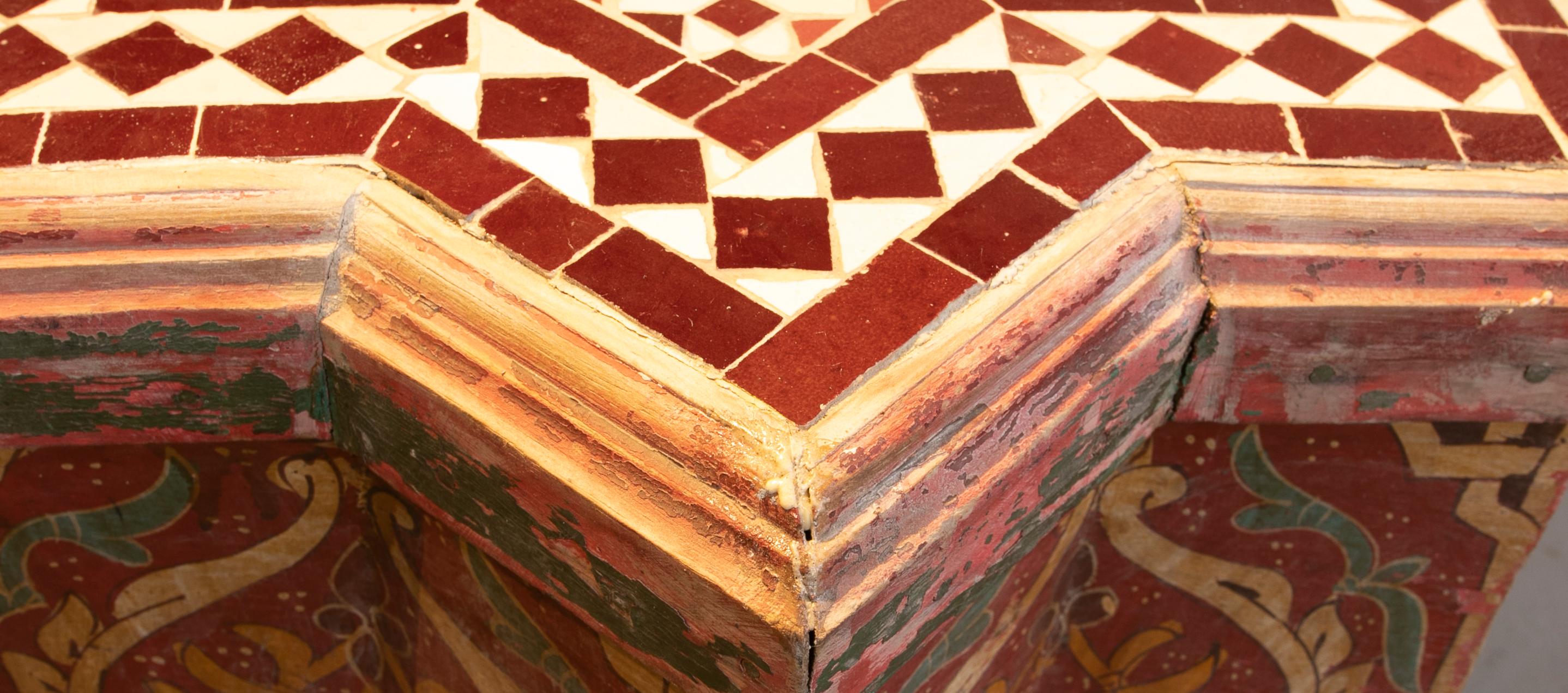 Polychrome Wooden Side Table with Tiled Top 3