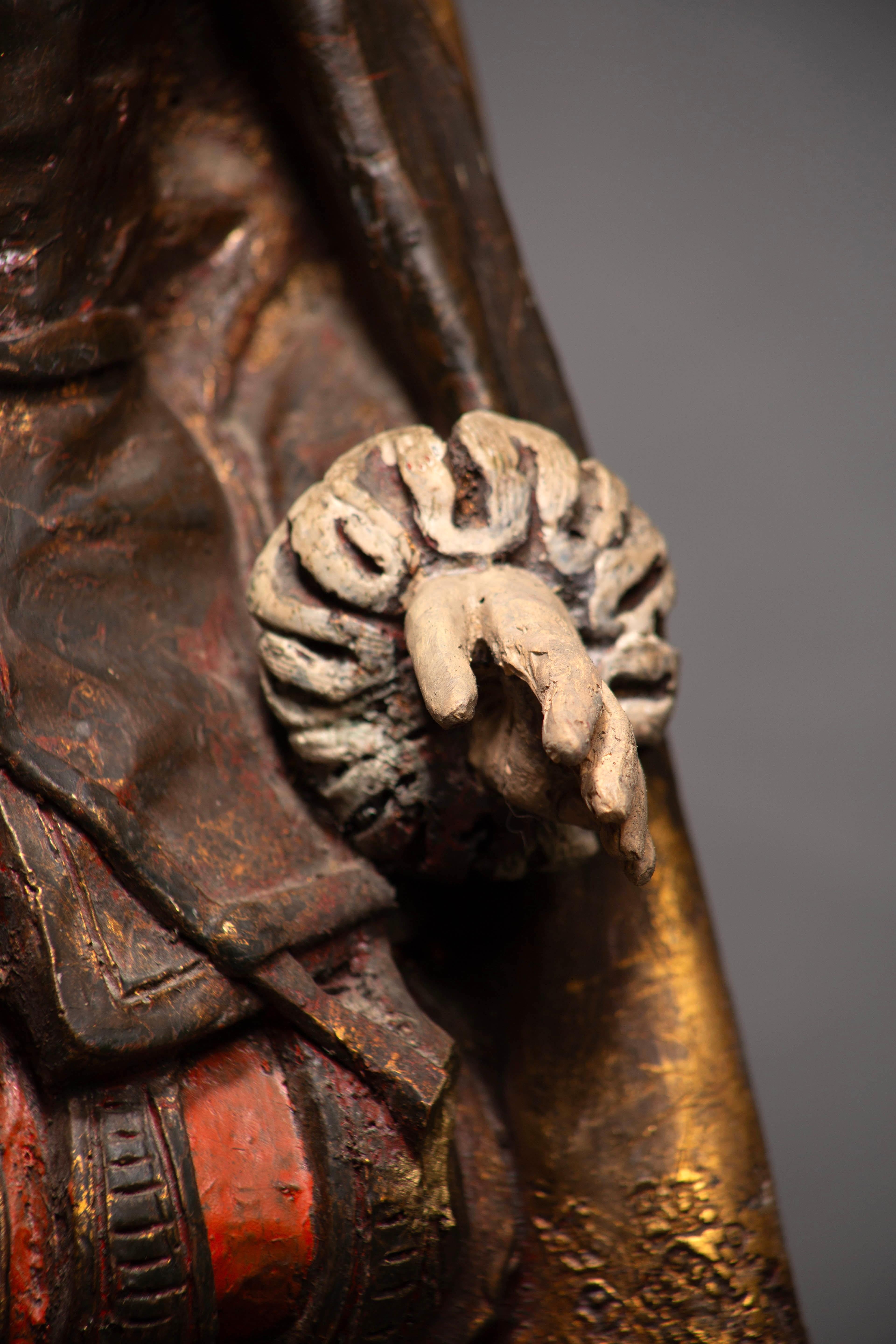 Statua in legno policromo, Nobile di corte del Rinascimento francese, XIX secolo in vendita 9