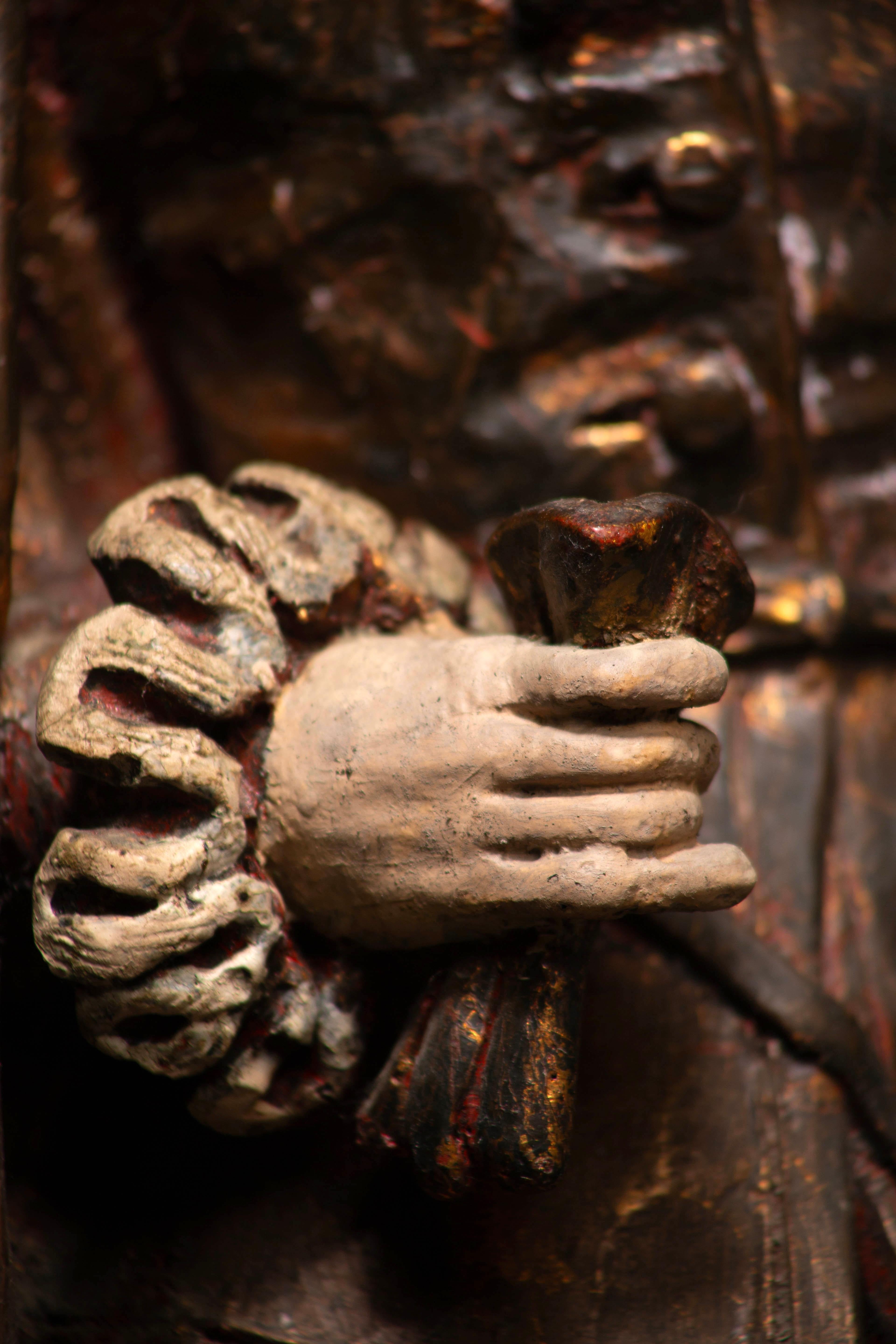 Statua in legno policromo, Nobile di corte del Rinascimento francese, XIX secolo in vendita 10