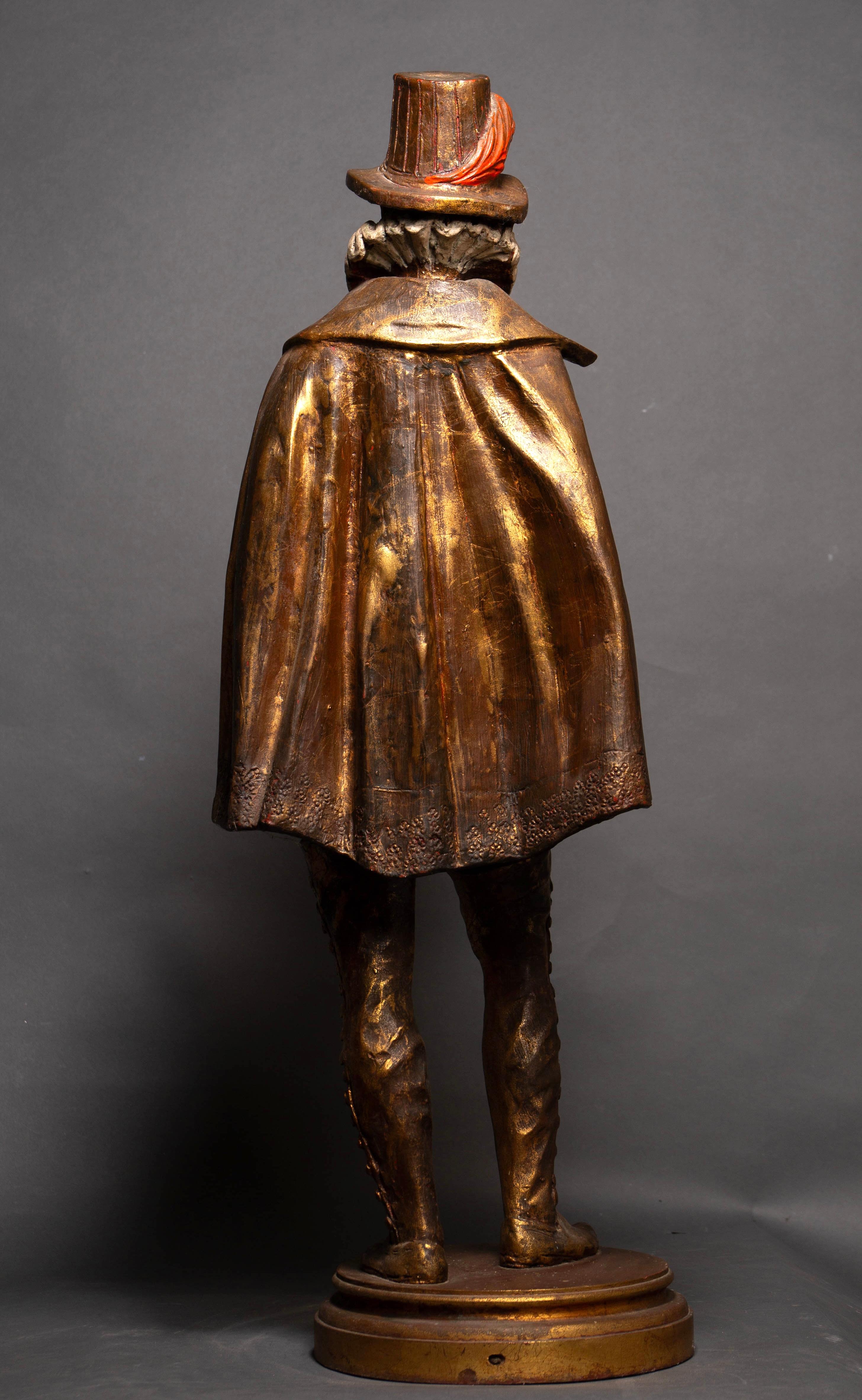 Statua in legno policromo, Nobile di corte del Rinascimento francese, XIX secolo in vendita 13