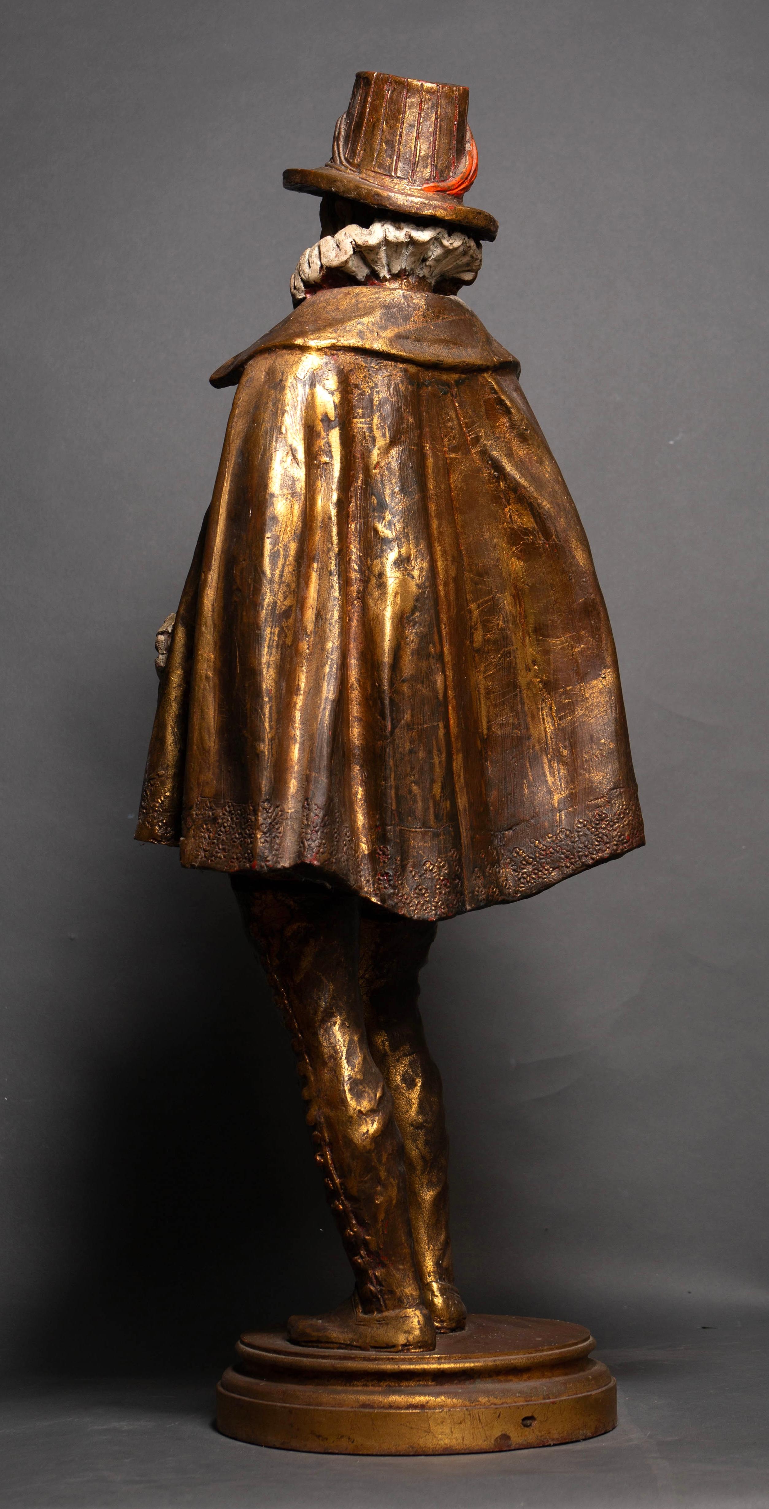 Francese Statua in legno policromo, Nobile di corte del Rinascimento francese, XIX secolo in vendita