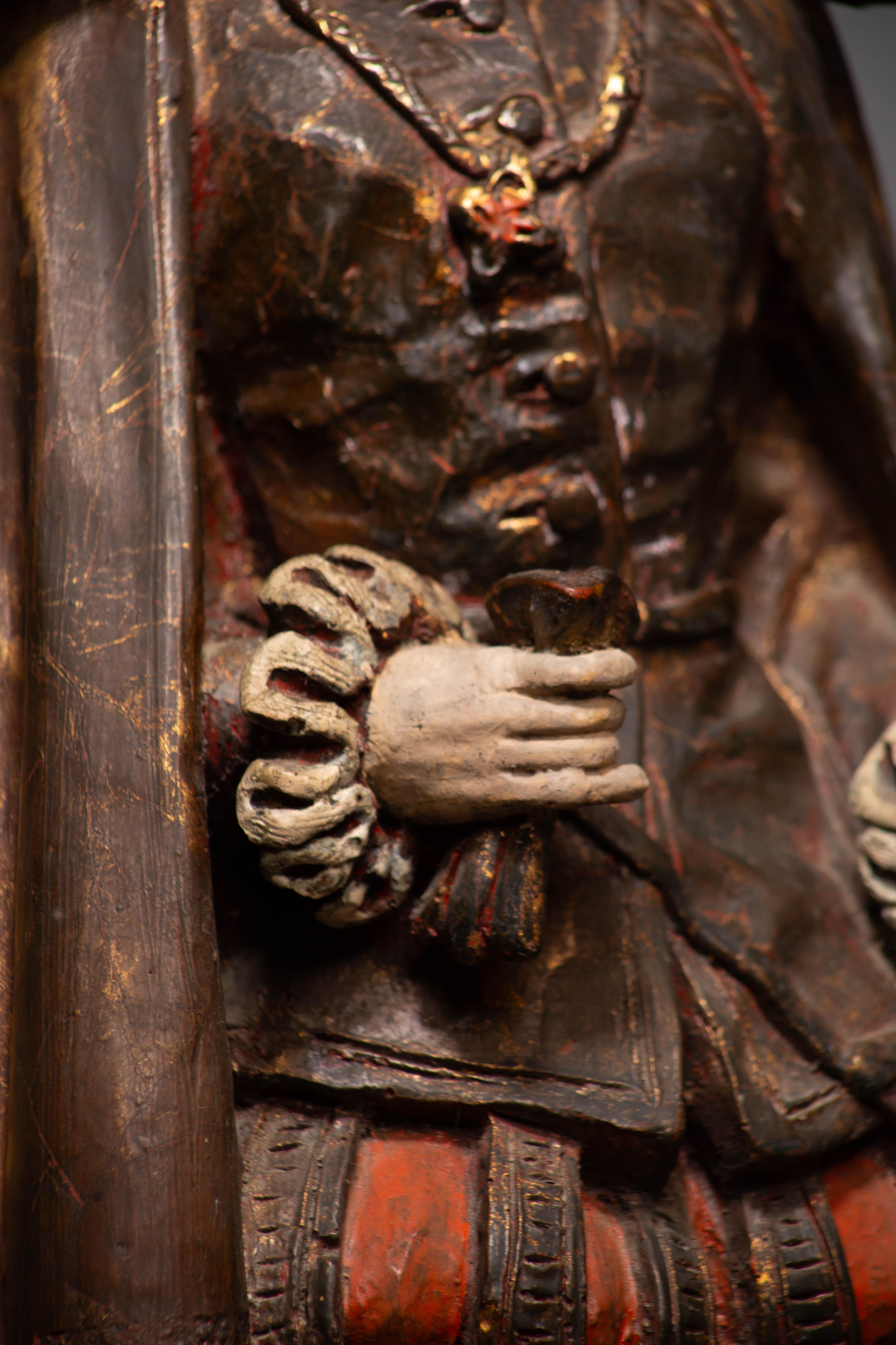 Legno Statua in legno policromo, Nobile di corte del Rinascimento francese, XIX secolo in vendita
