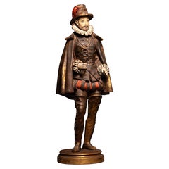 Polychrome Wooden Statue, Nobleman of the French Renaissance Court, 19th Century