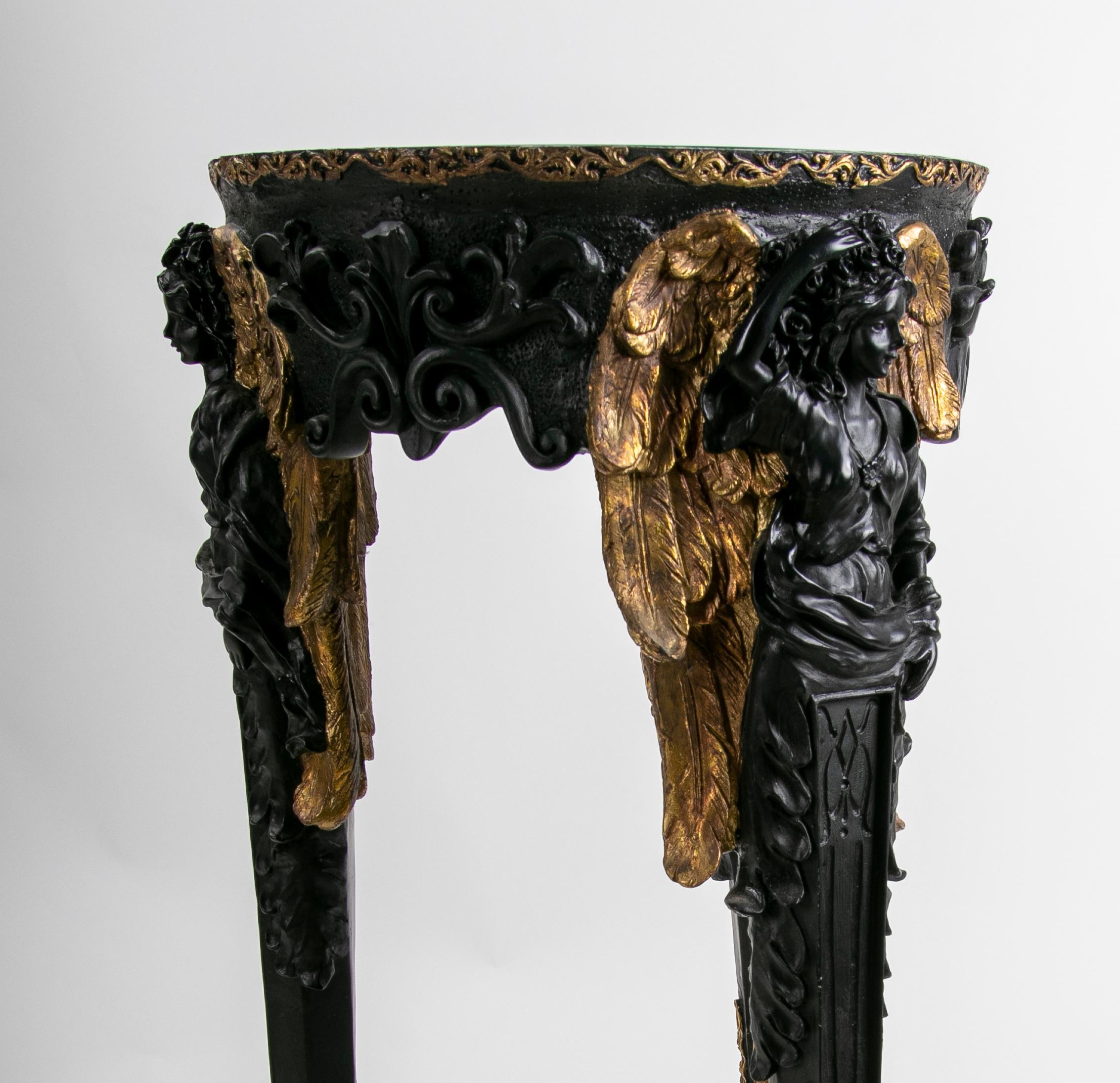 Polychromed Bronze Side Table with Winged Women on the Legs For Sale 9