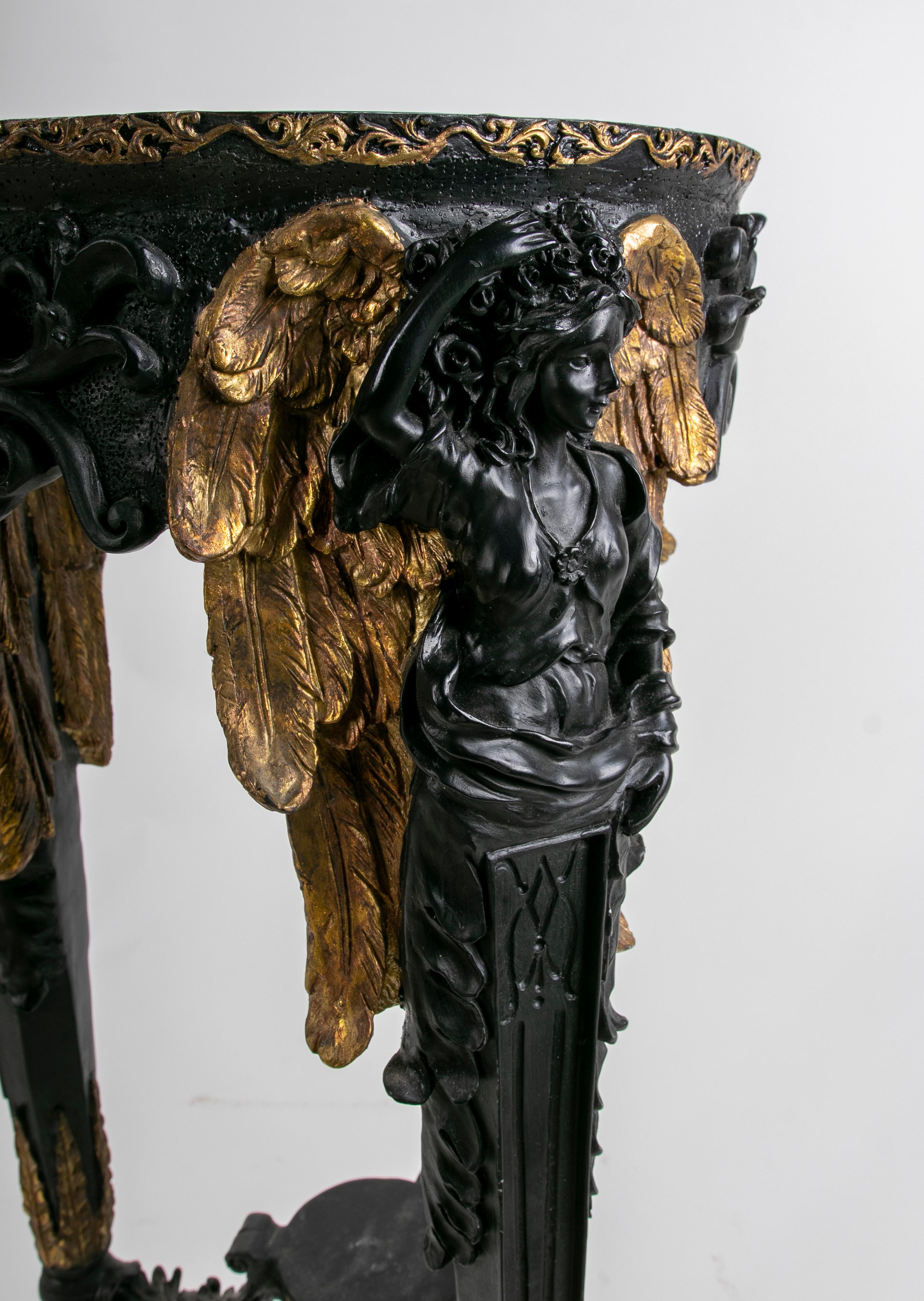 Polychromed Bronze Side Table with Winged Women on the Legs For Sale 11