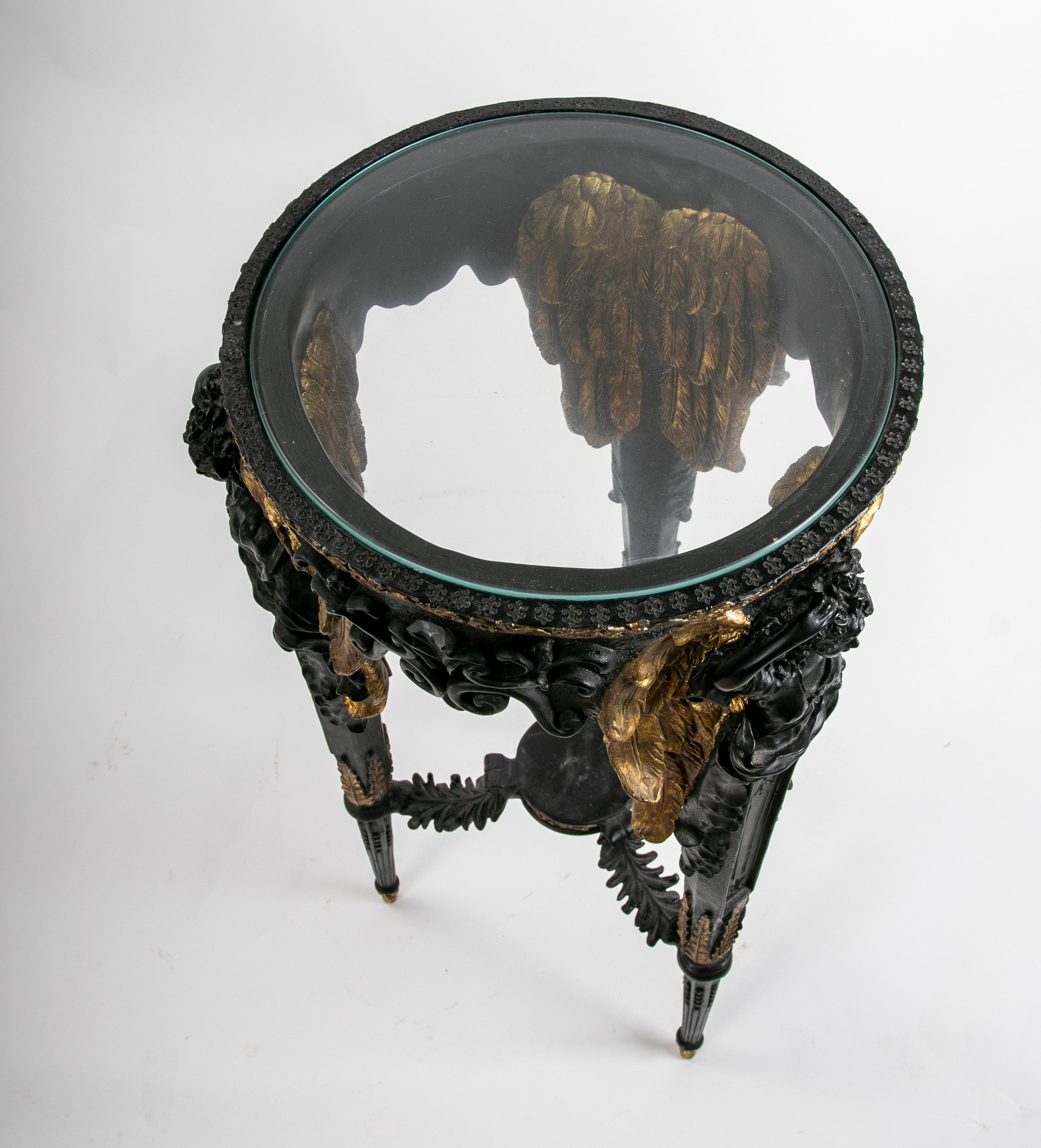 Polychromed Bronze Side Table with Winged Women on the Legs For Sale 12