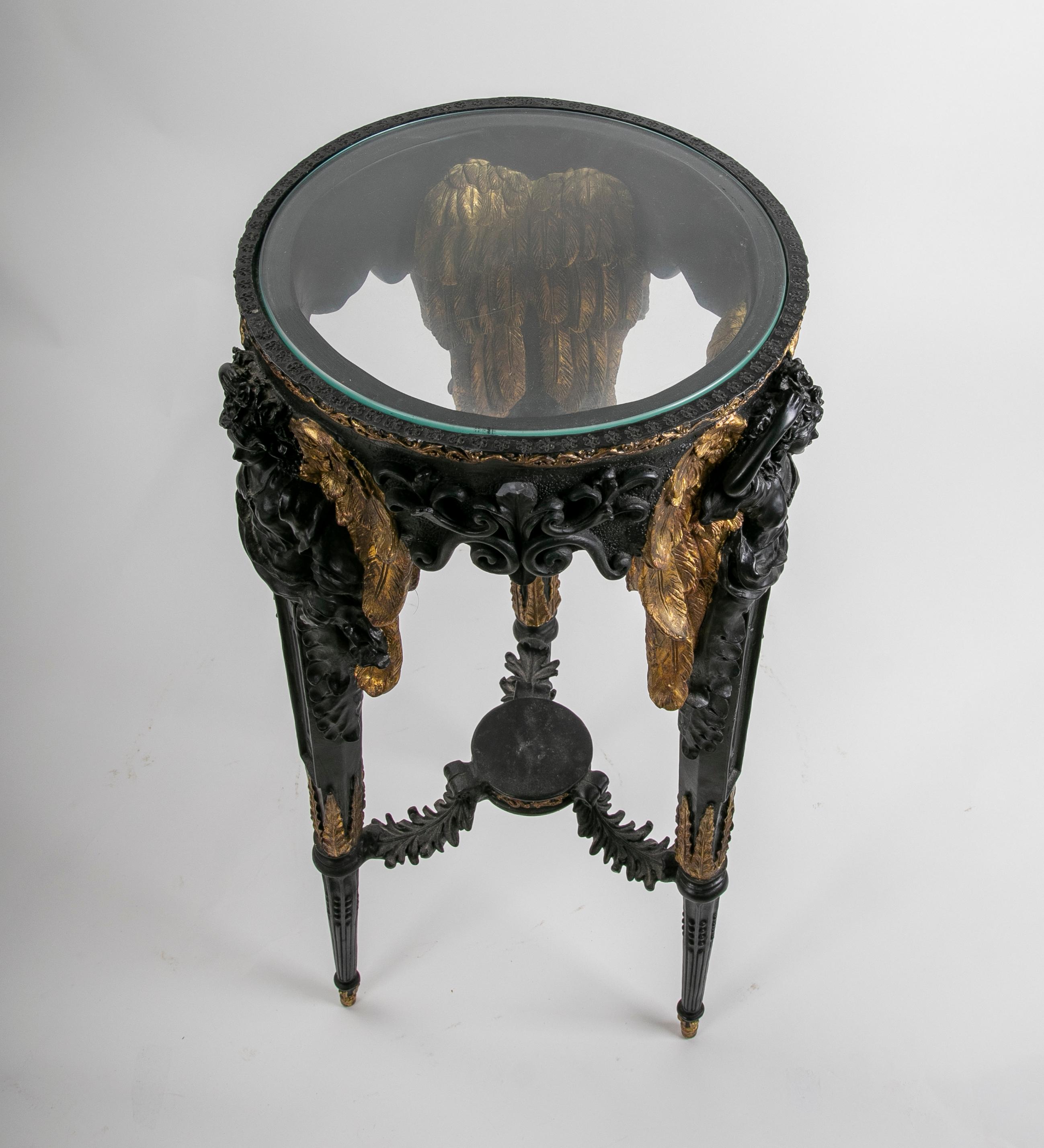 Polychromed Bronze Side Table with Winged Women on The Legs.