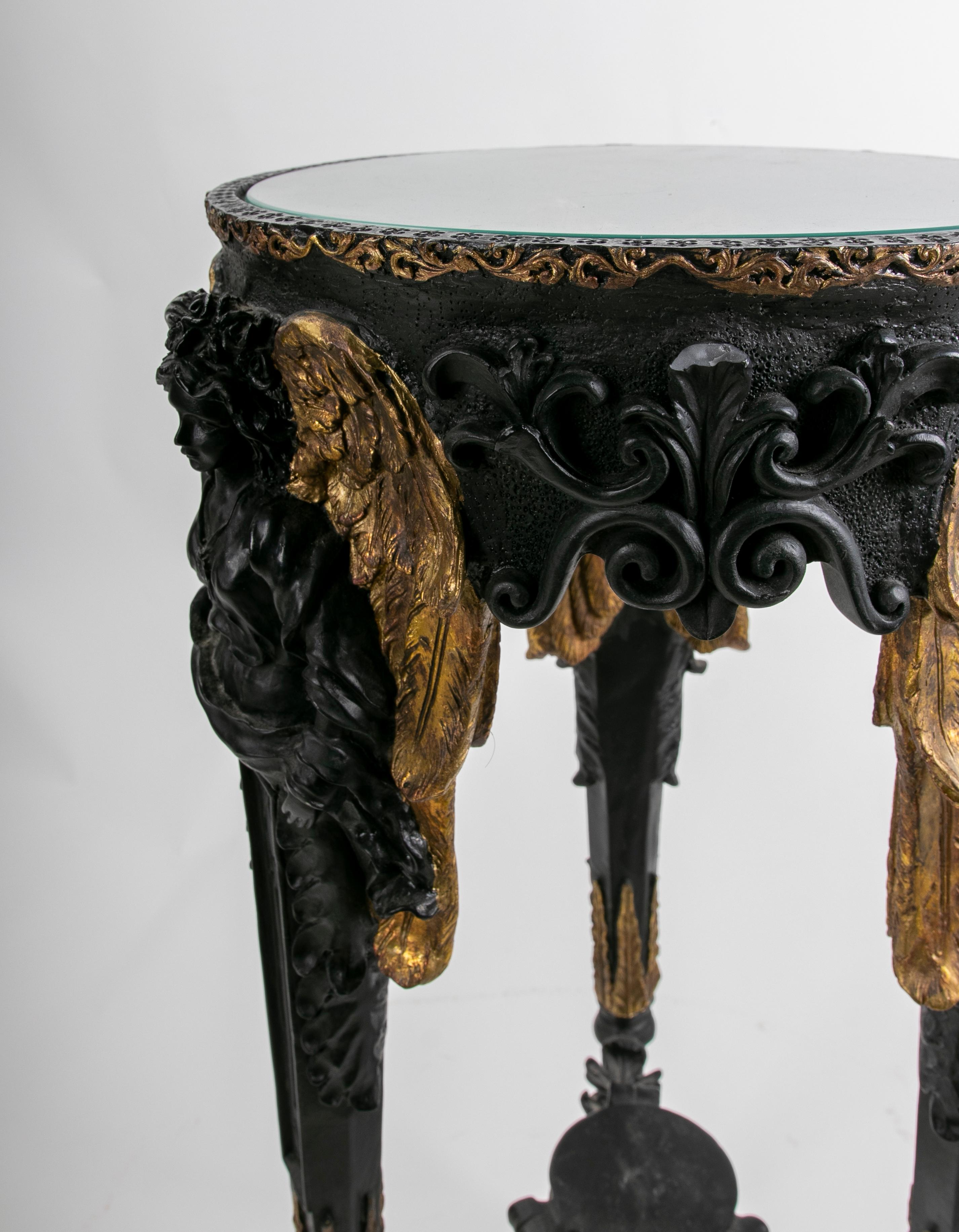 European Polychromed Bronze Side Table with Winged Women on the Legs For Sale