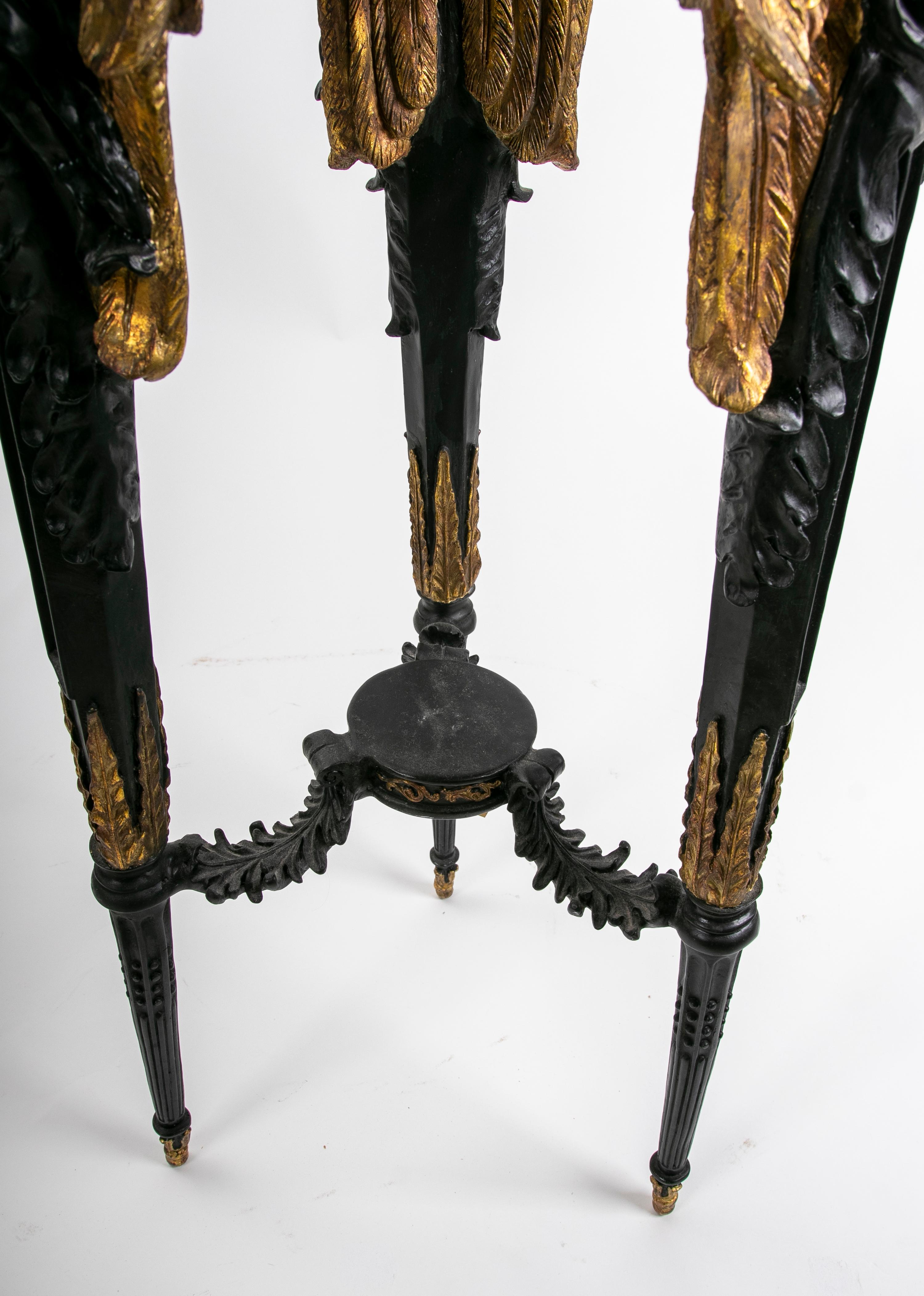 20th Century Polychromed Bronze Side Table with Winged Women on the Legs For Sale