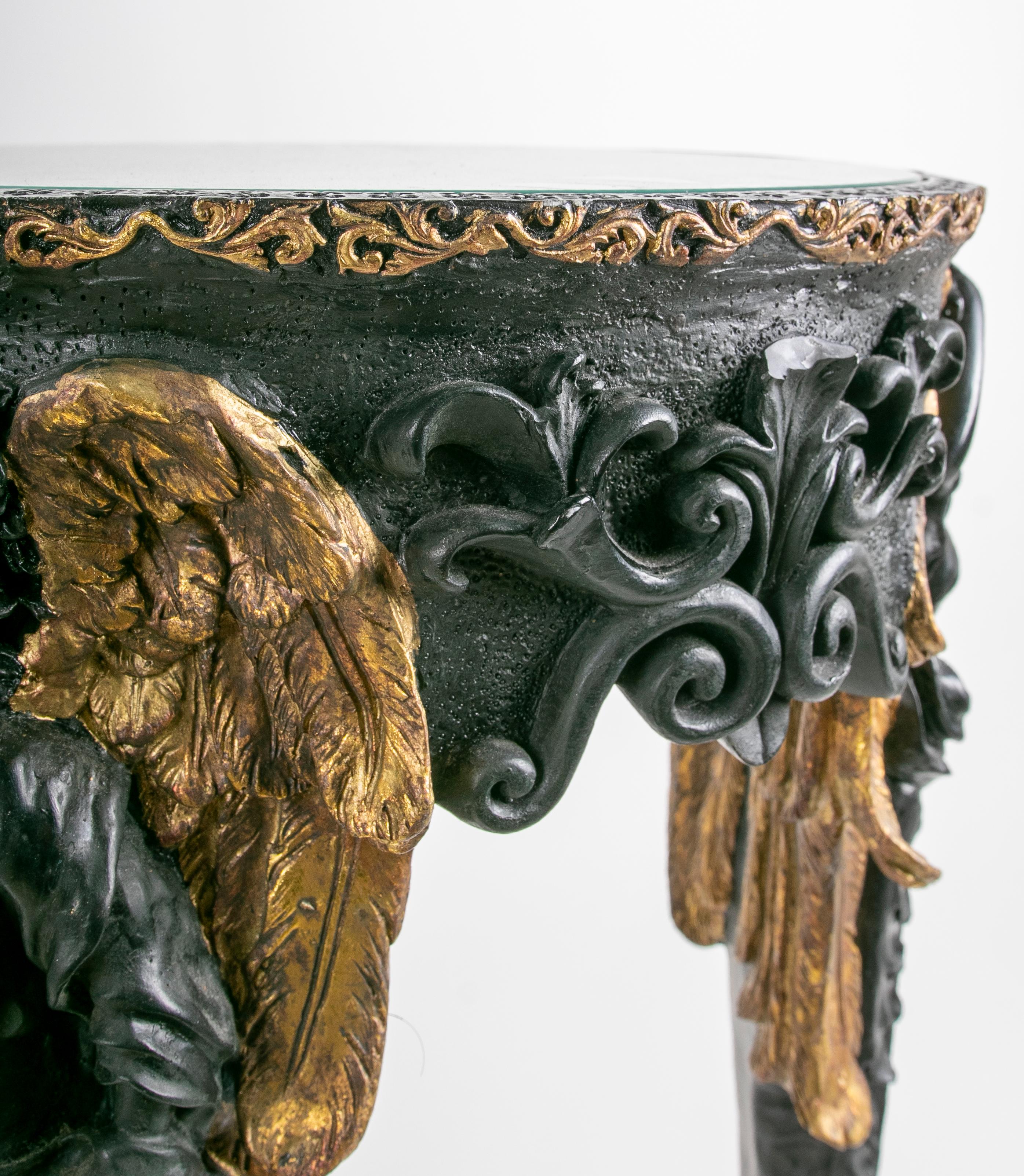 Polychromed Bronze Side Table with Winged Women on the Legs For Sale 2