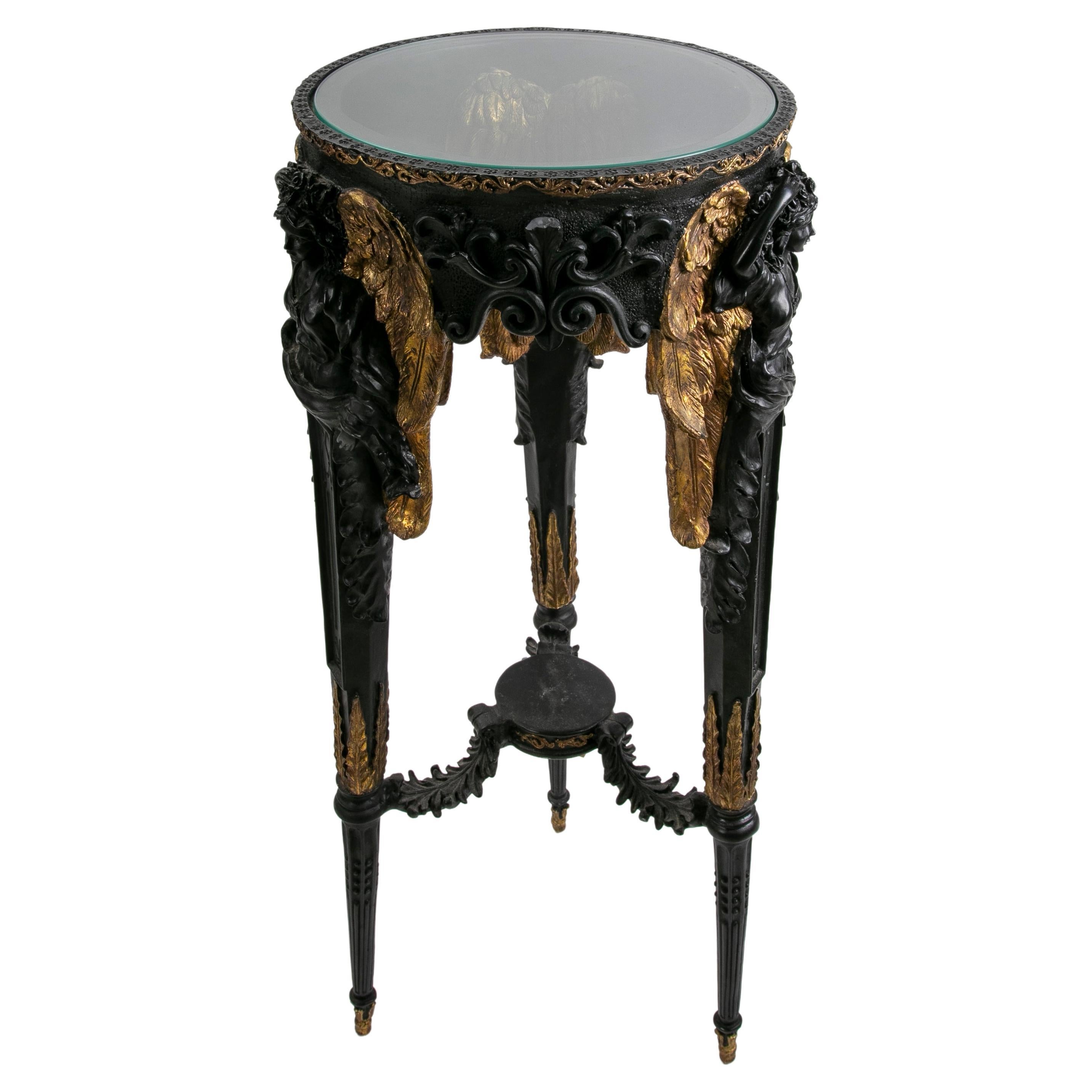 Polychromed Bronze Side Table with Winged Women on the Legs