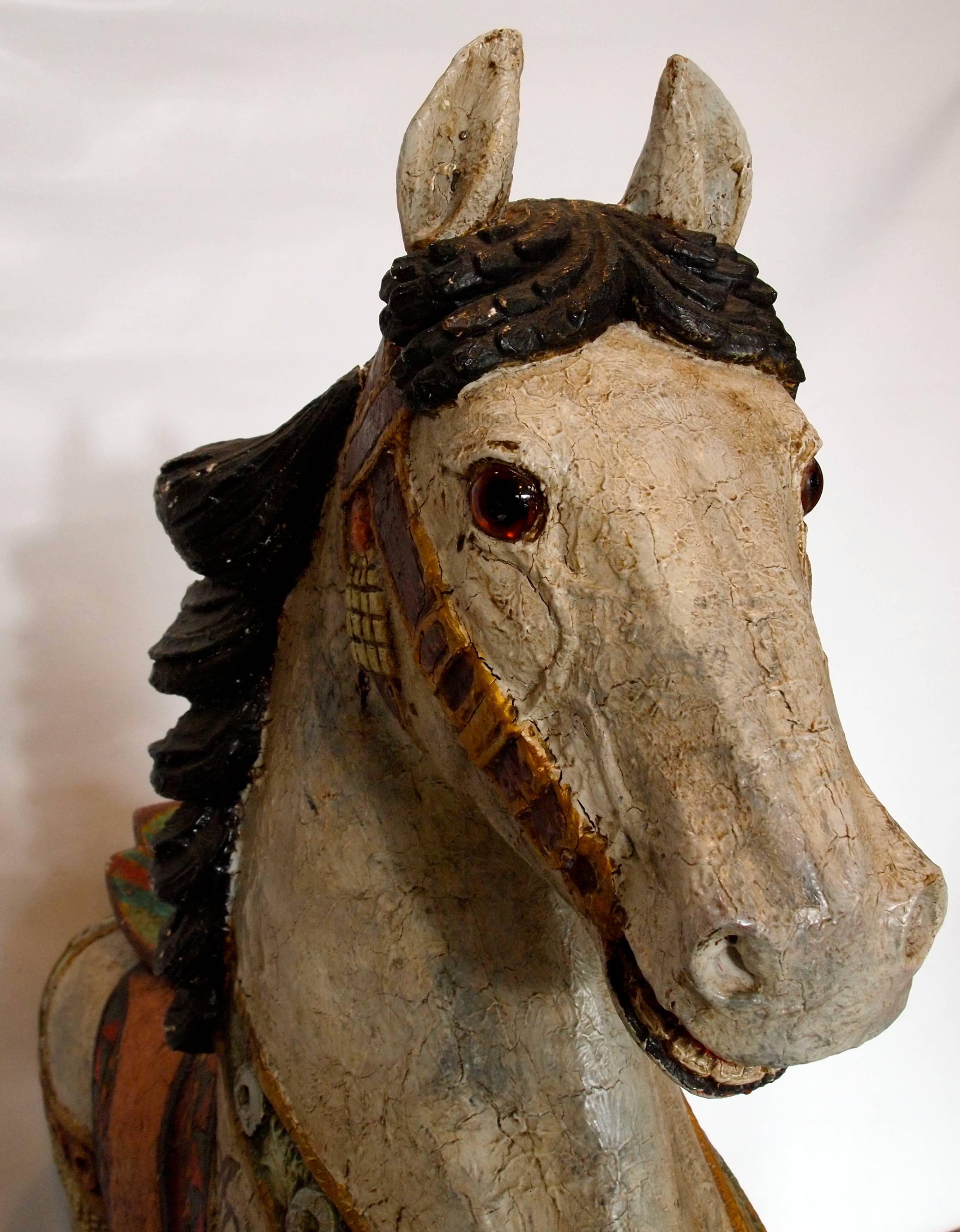 20th Century Polychromed Carved Wood Carousel Horse 'Apache'
