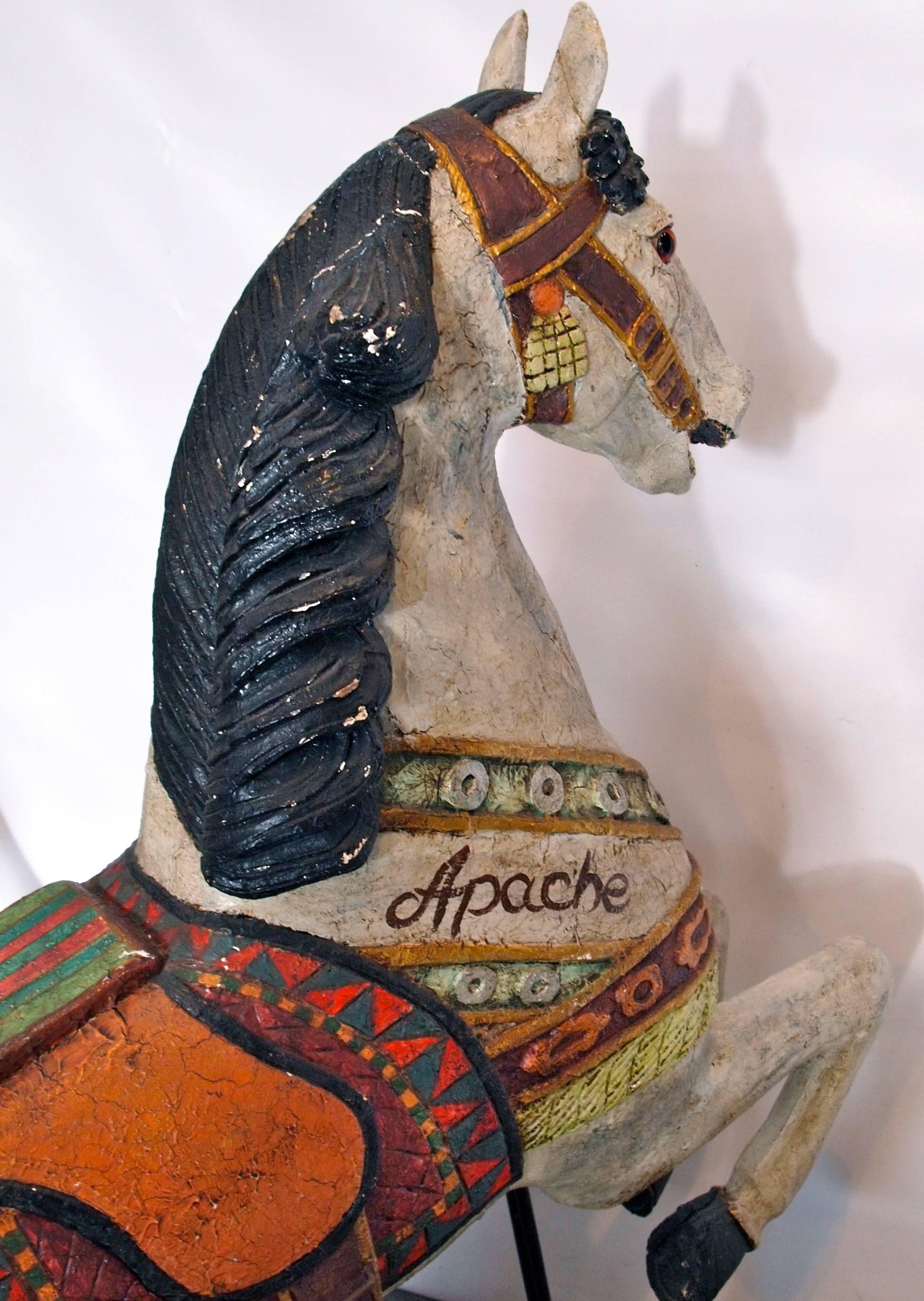 Polychromed Carved Wood Carousel Horse 'Apache' 2