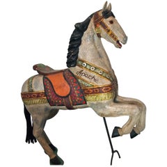 Antique Polychromed Carved Wood Carousel Horse 'Apache'