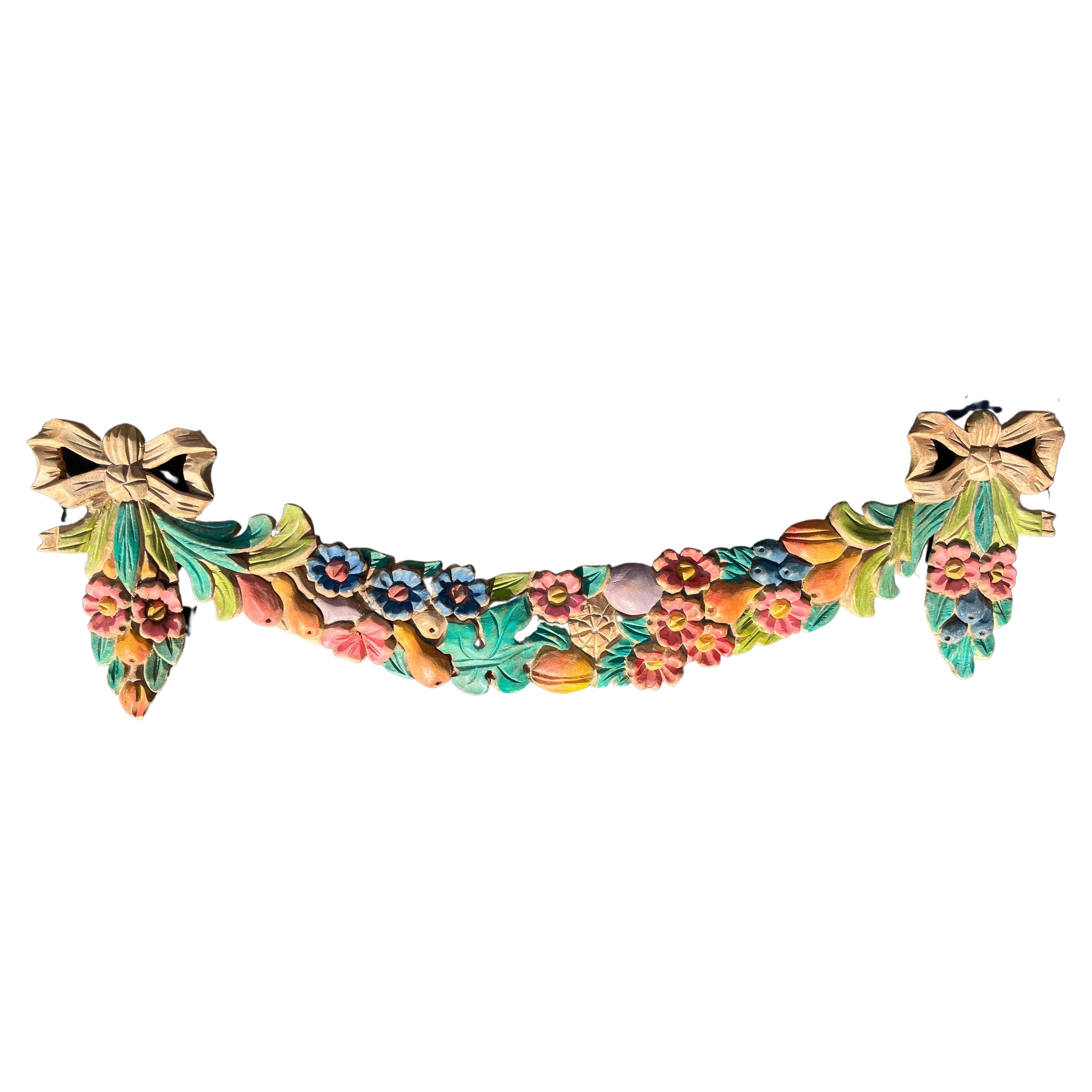 Polychromed Classical Styled Carved Garland or Festoon 