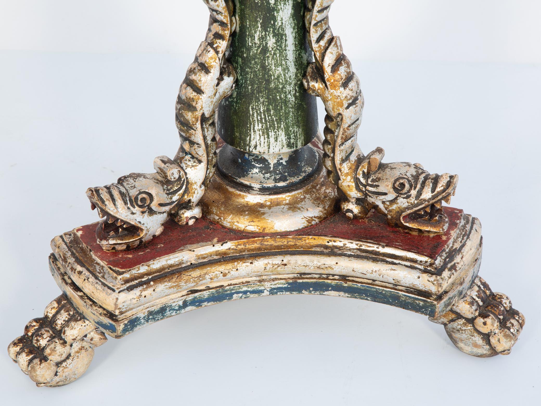 Métal Table à bougeoirs italienne polychromée avec plateau en marbre rouge en vente