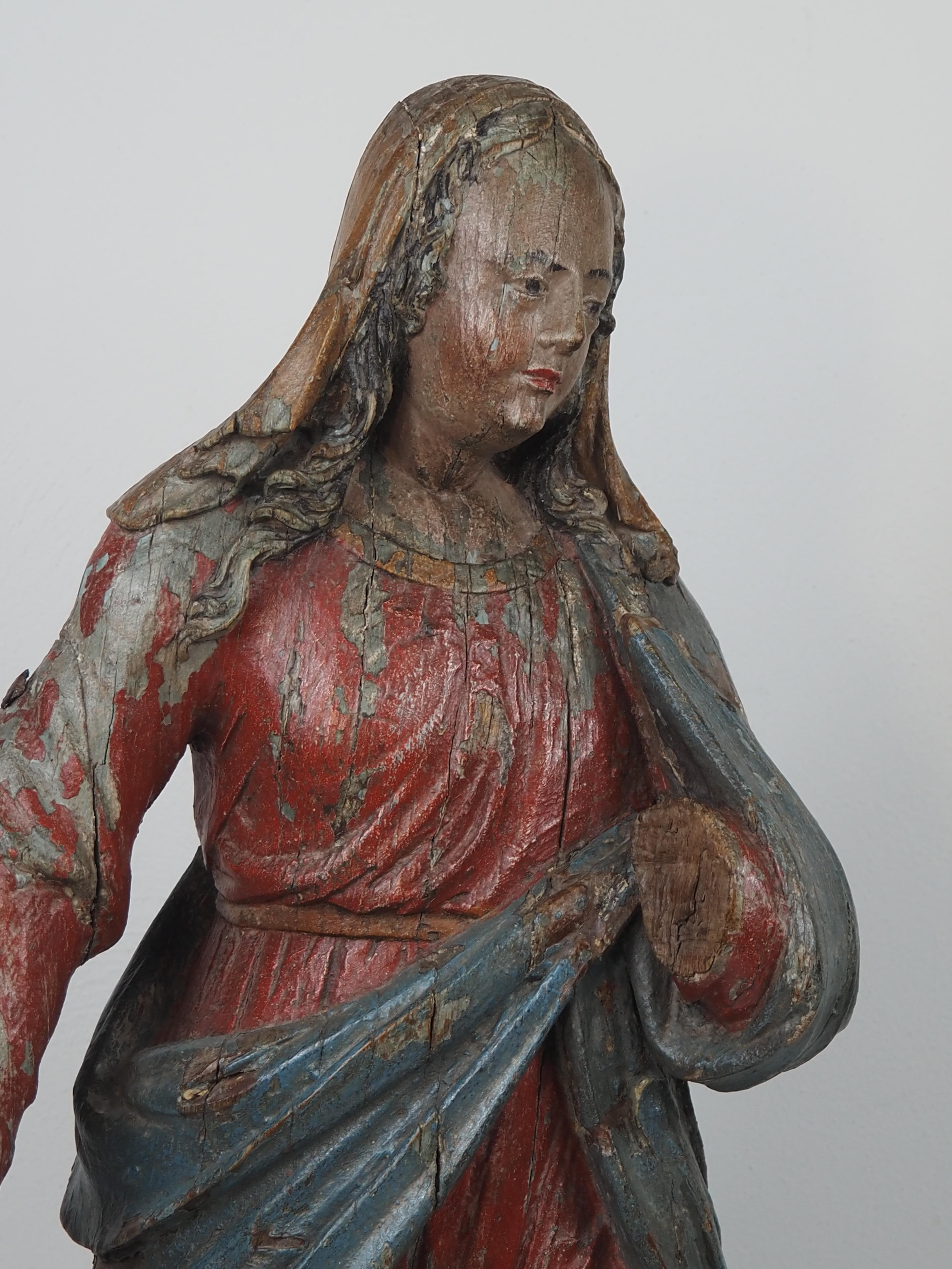 Tedesco Polychromed Oak Figure of the Virgin, Kneeling, 17th century in vendita