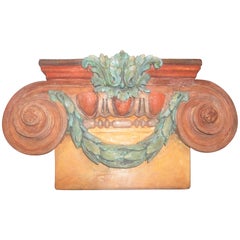 Polychromed Painted Pilaster Capital with Swags and Scrolls