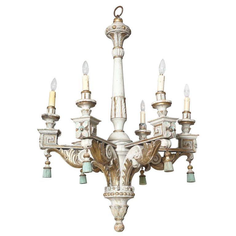 Polychromed & Parcel Gilt 18th/19th Century Wooden Chandelier For Sale