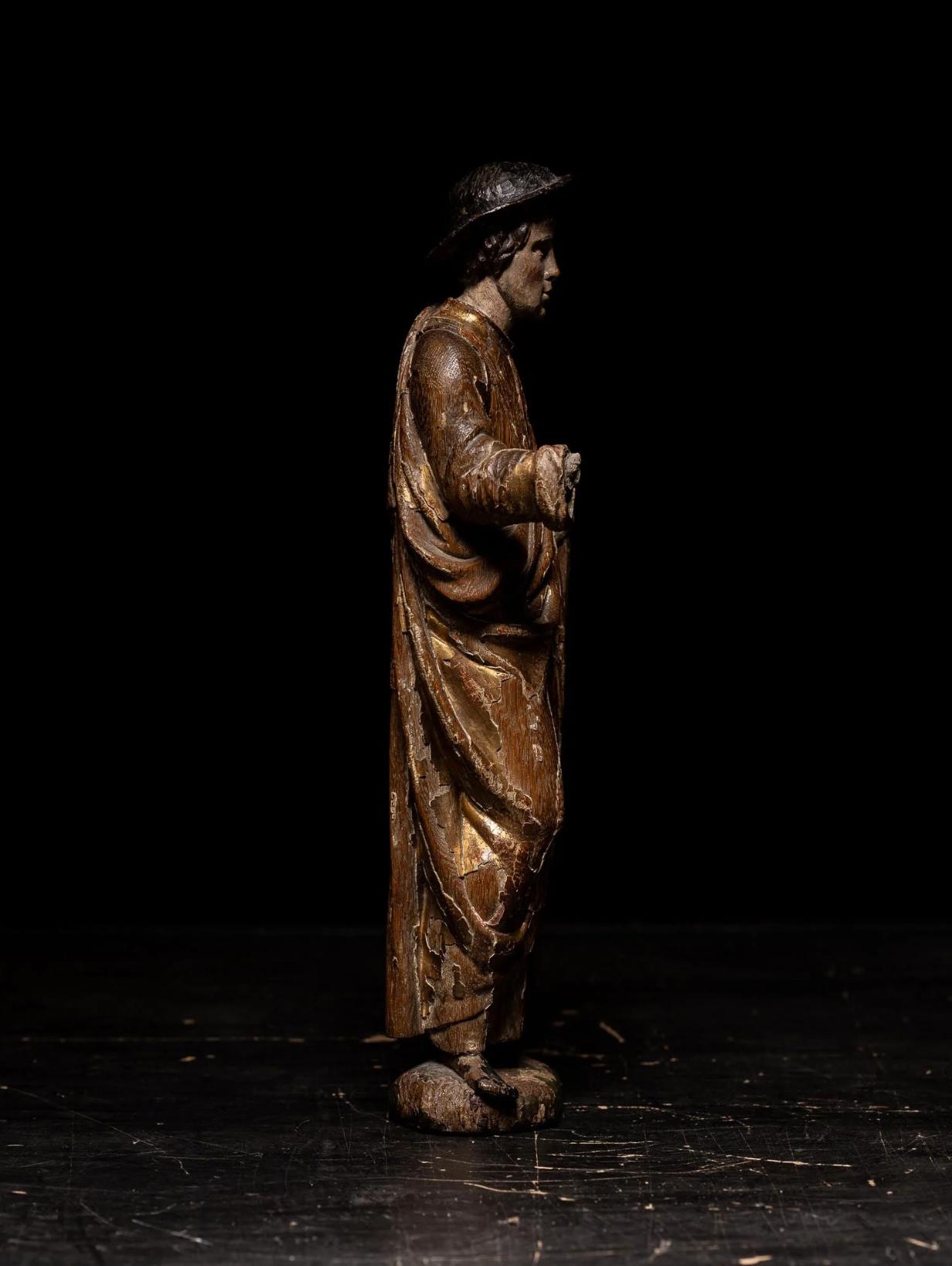Polychromierte Statue der Sint Alexis aus Edessa. Flämische Schule, Belgien (Belgisch) im Angebot