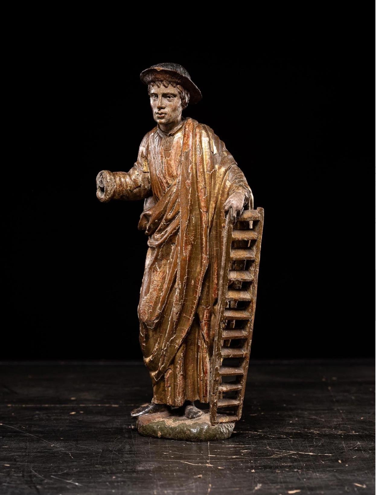 Polychromierte Statue der Sint Alexis aus Edessa. Flämische Schule, Belgien im Angebot 1