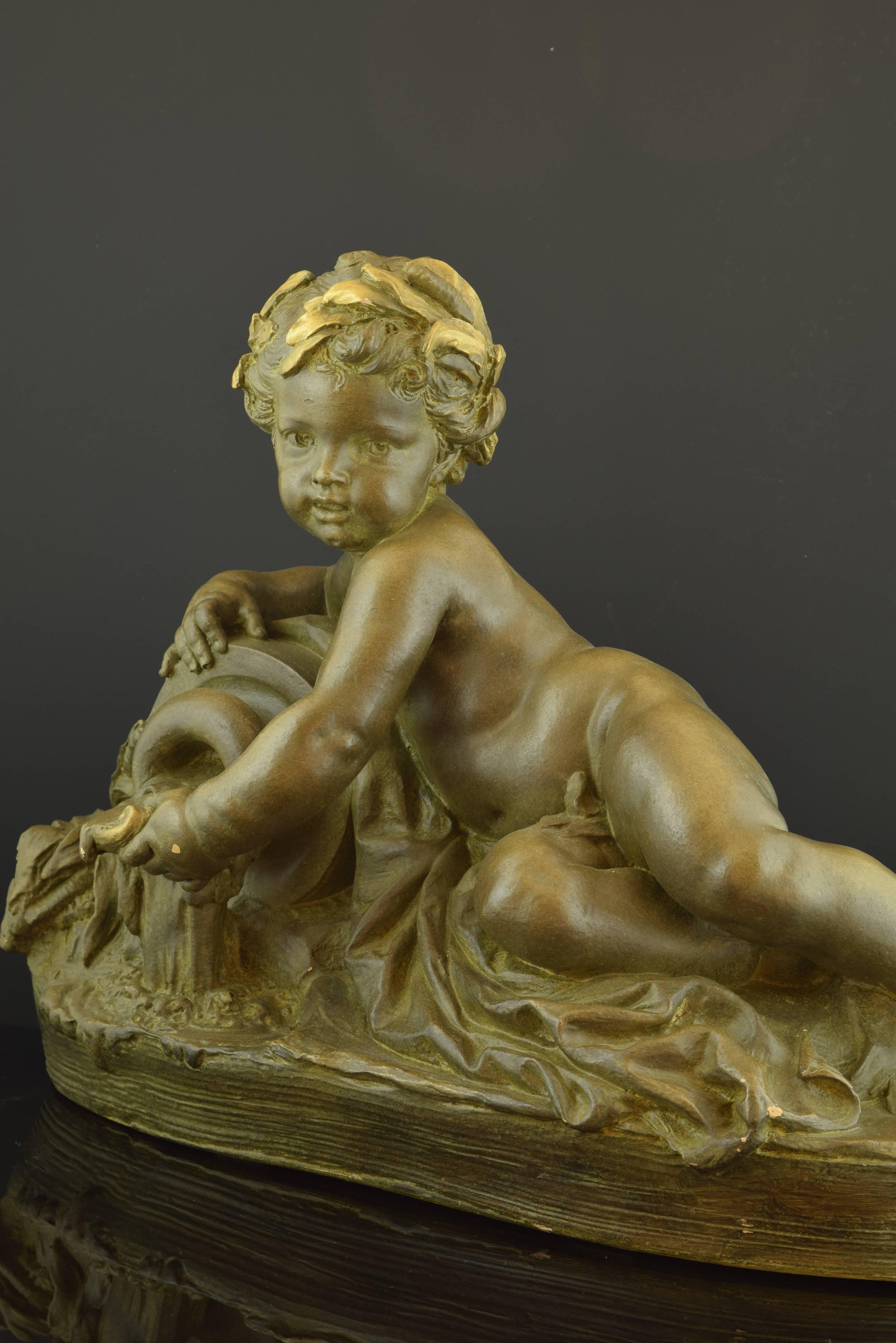 Neoclassical The fountain. Polychrome terracotta. 20th century, after CARRIER-BELLEUSE For Sale