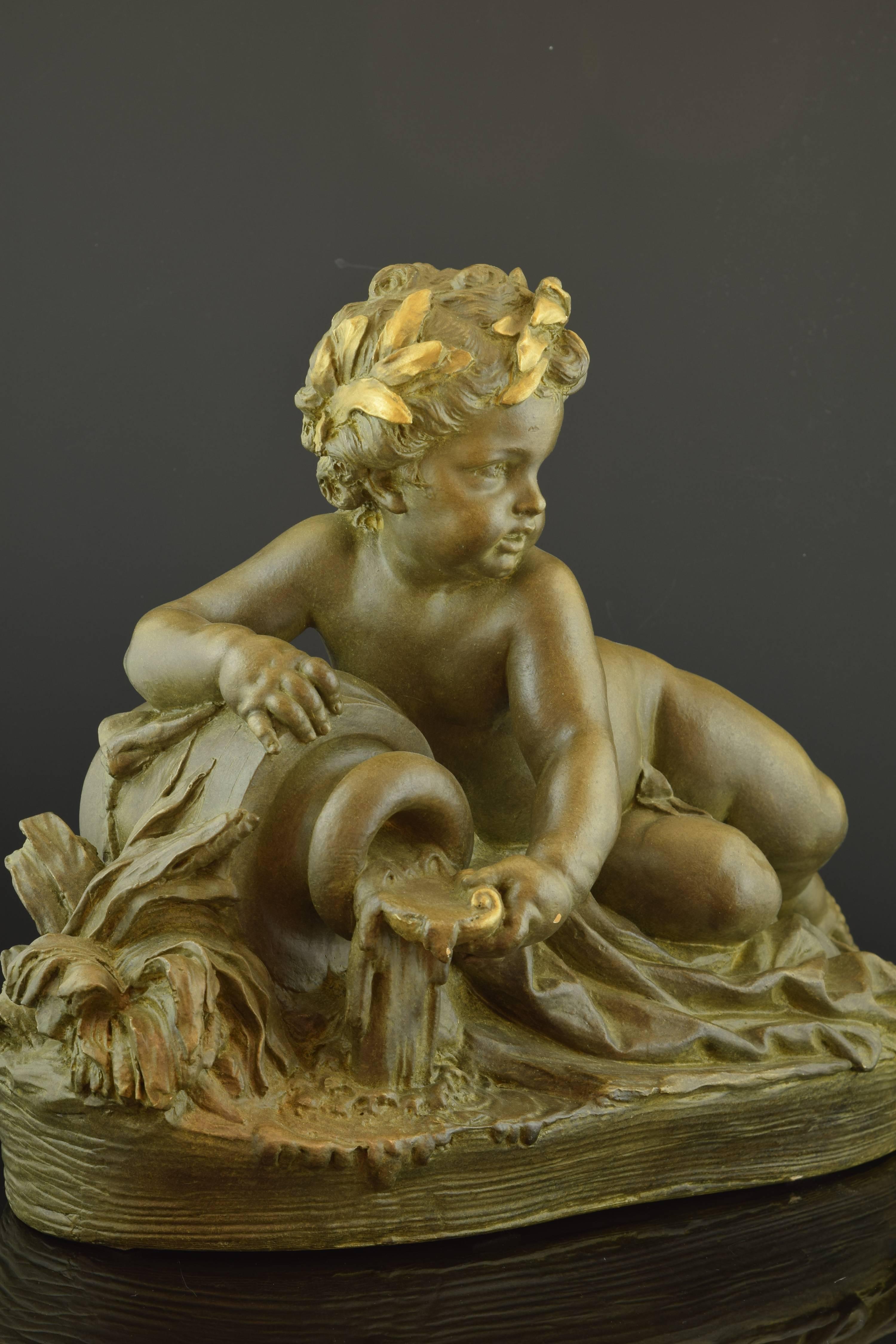 European The fountain. Polychrome terracotta. 20th century, after CARRIER-BELLEUSE For Sale
