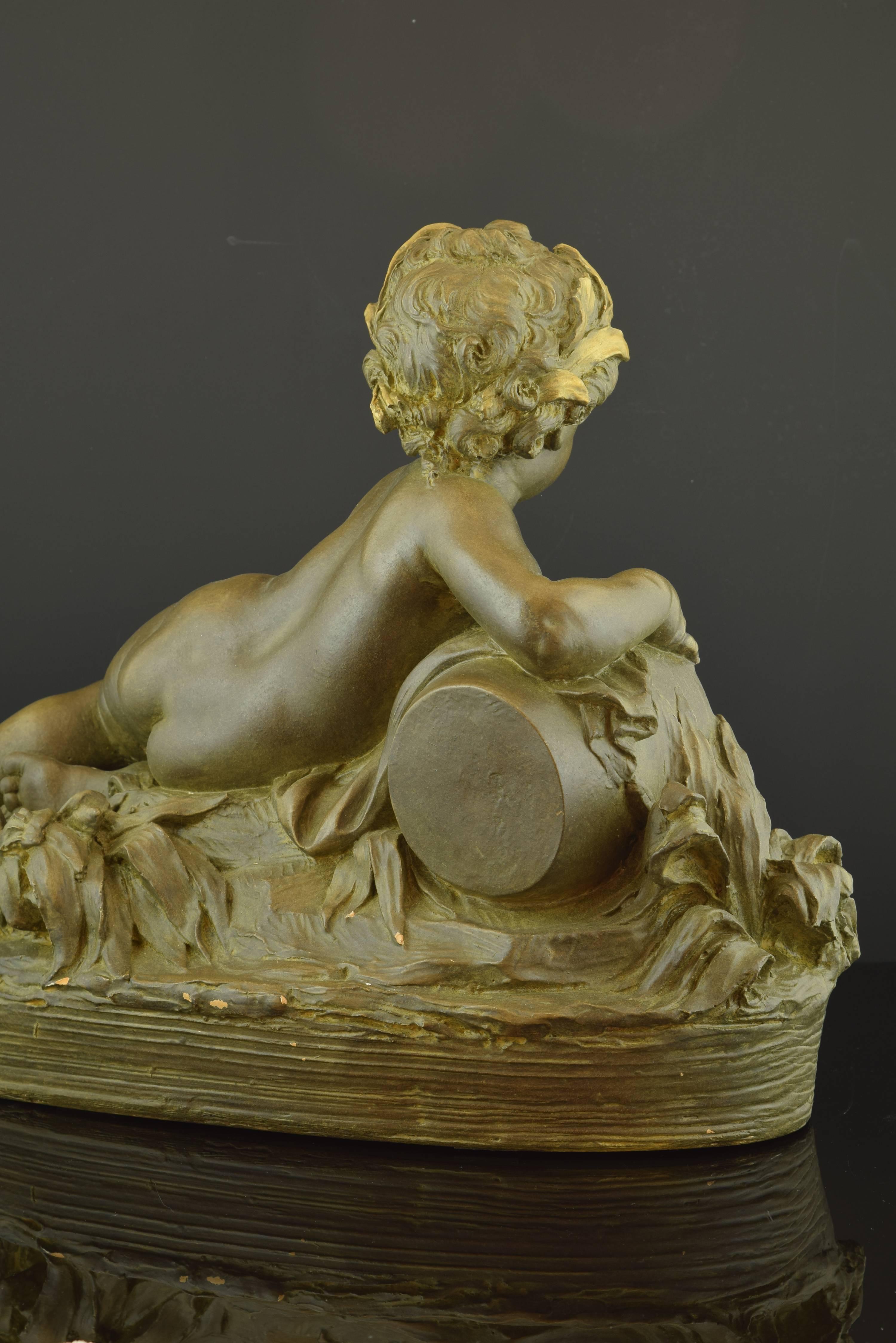 The fountain. Polychrome terracotta. 20th century, after CARRIER-BELLEUSE In Good Condition For Sale In Madrid, ES
