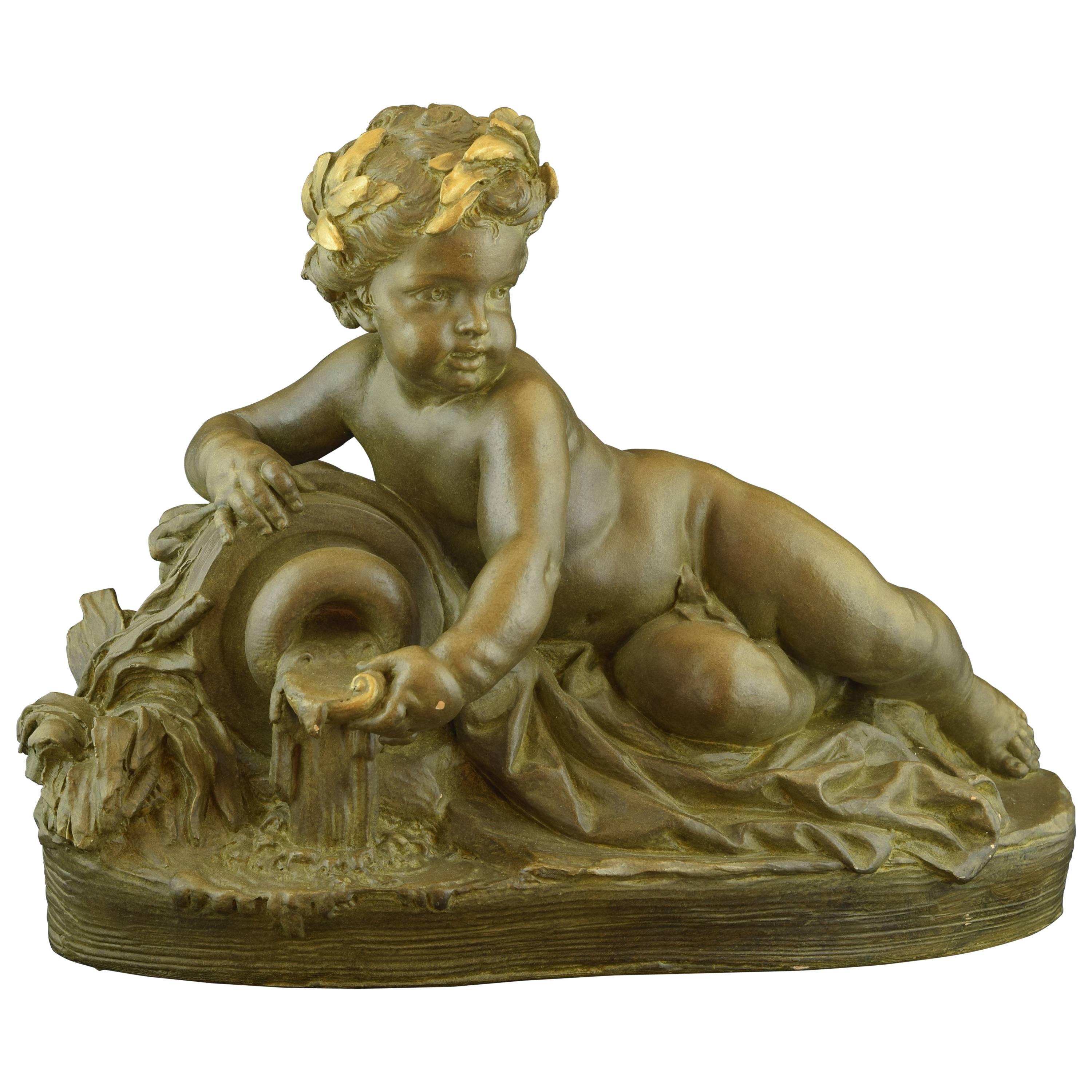 The fountain. Polychrome terracotta. 20th century, after CARRIER-BELLEUSE For Sale