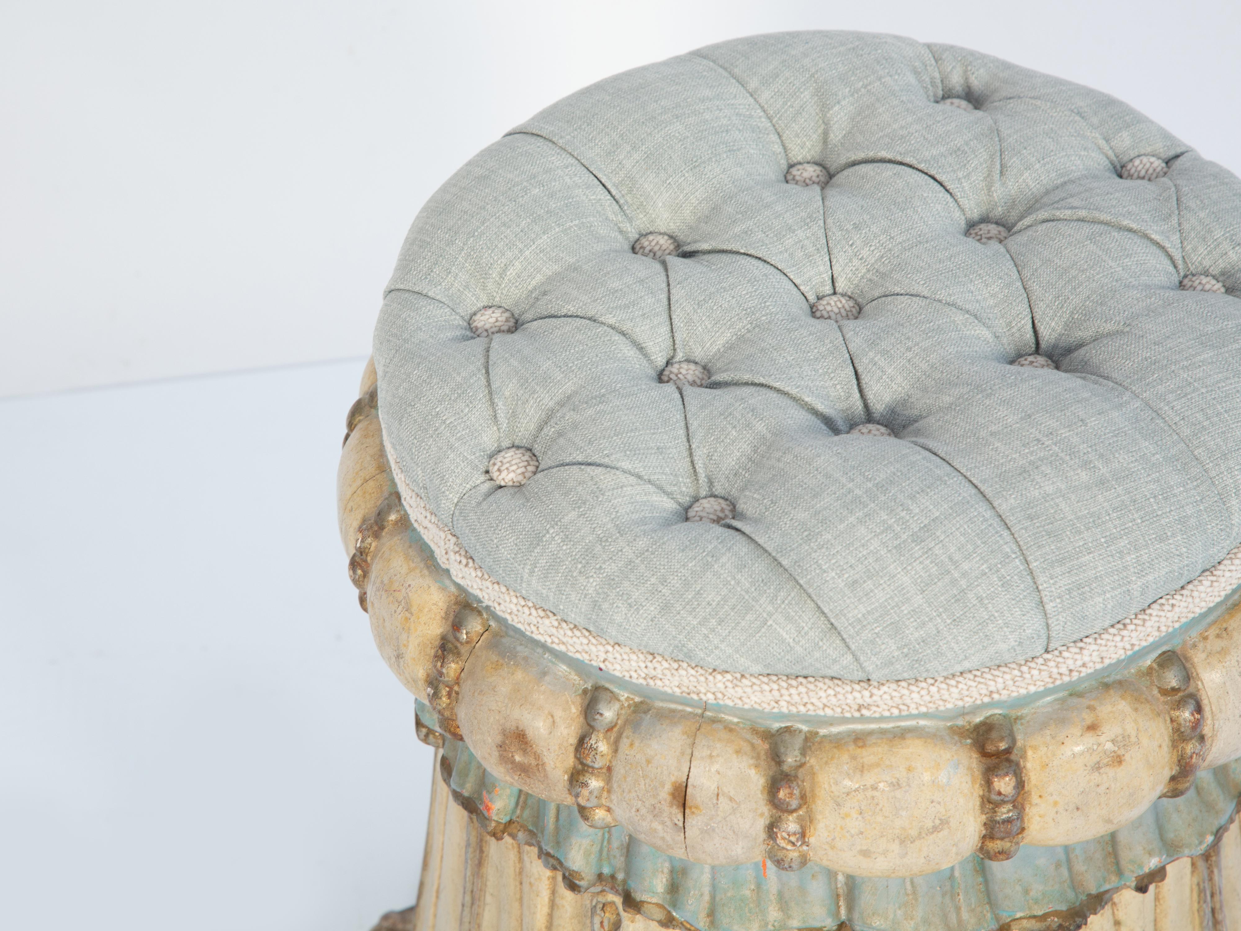 Hand-Carved Polychromed Venetian Stool Carved as a Tassel with Round Seat For Sale