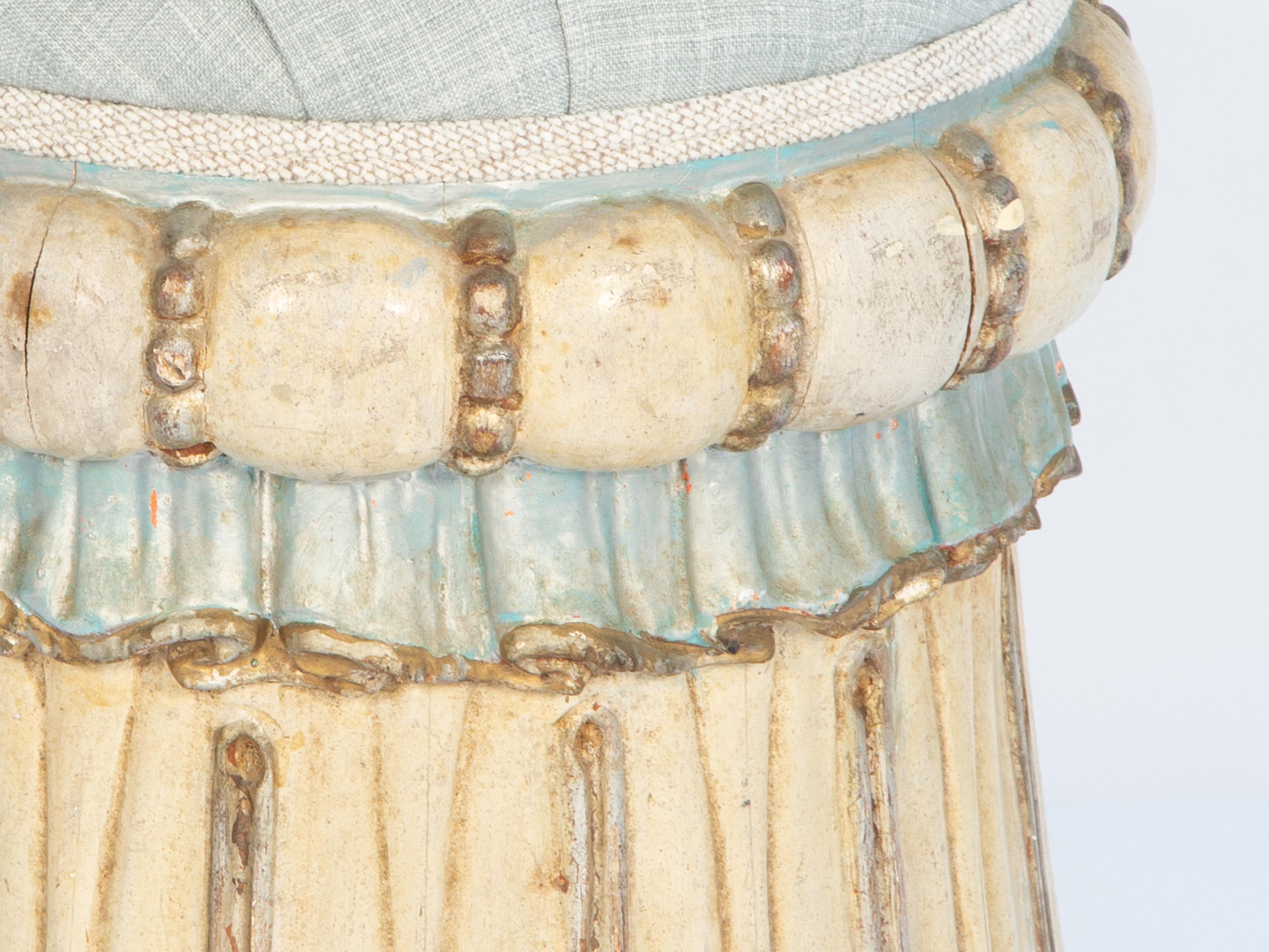 20th Century Polychromed Venetian Stool Carved as a Tassel with Round Seat For Sale