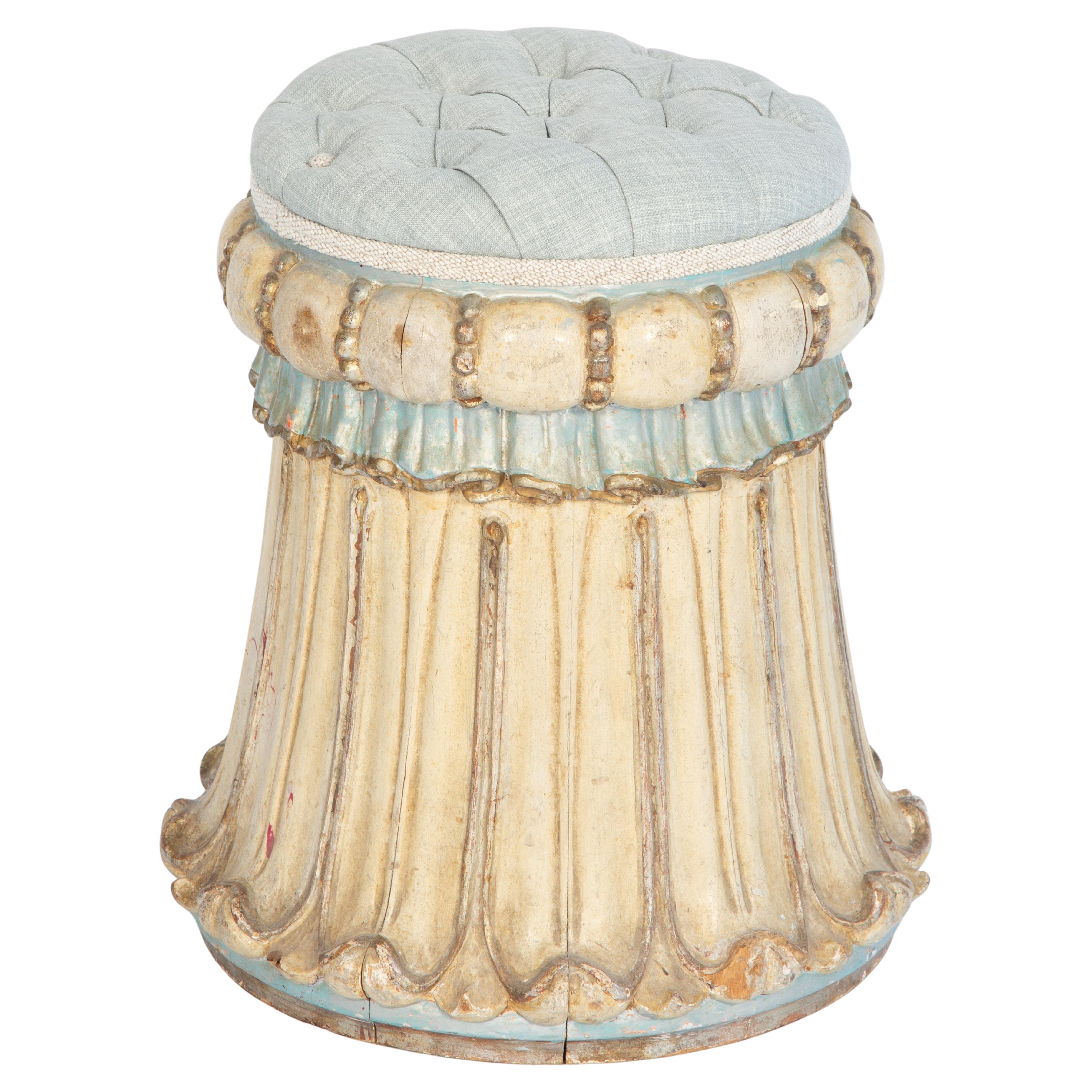 Polychromed Venetian Stool Carved as a Tassel with Round Seat