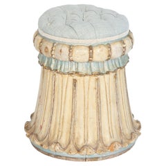 Polychromed Venetian Stool Carved as a Tassel with Round Seat