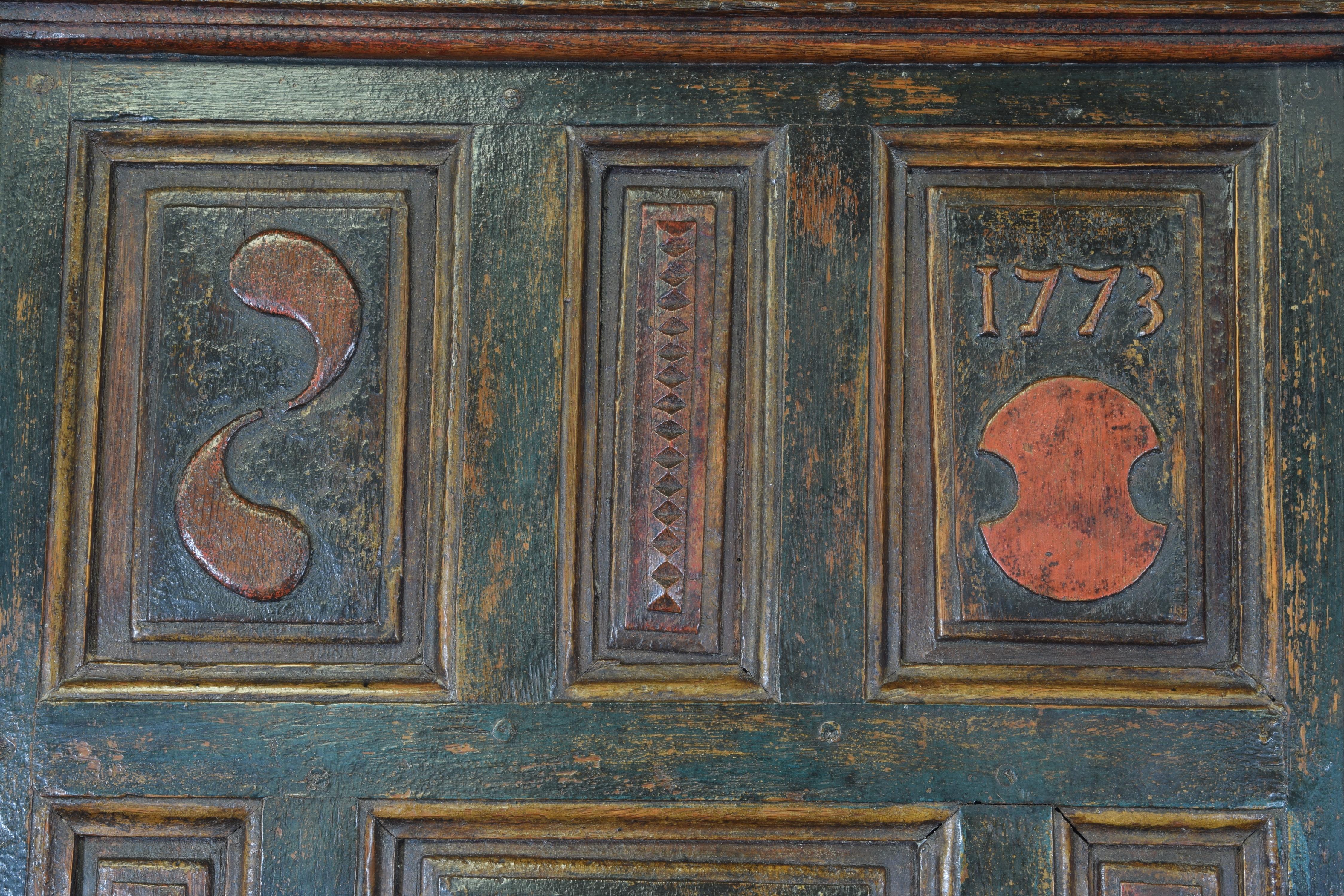 Polychromed Wood and Iron Cupboard. Spain, 1773. Dated 5