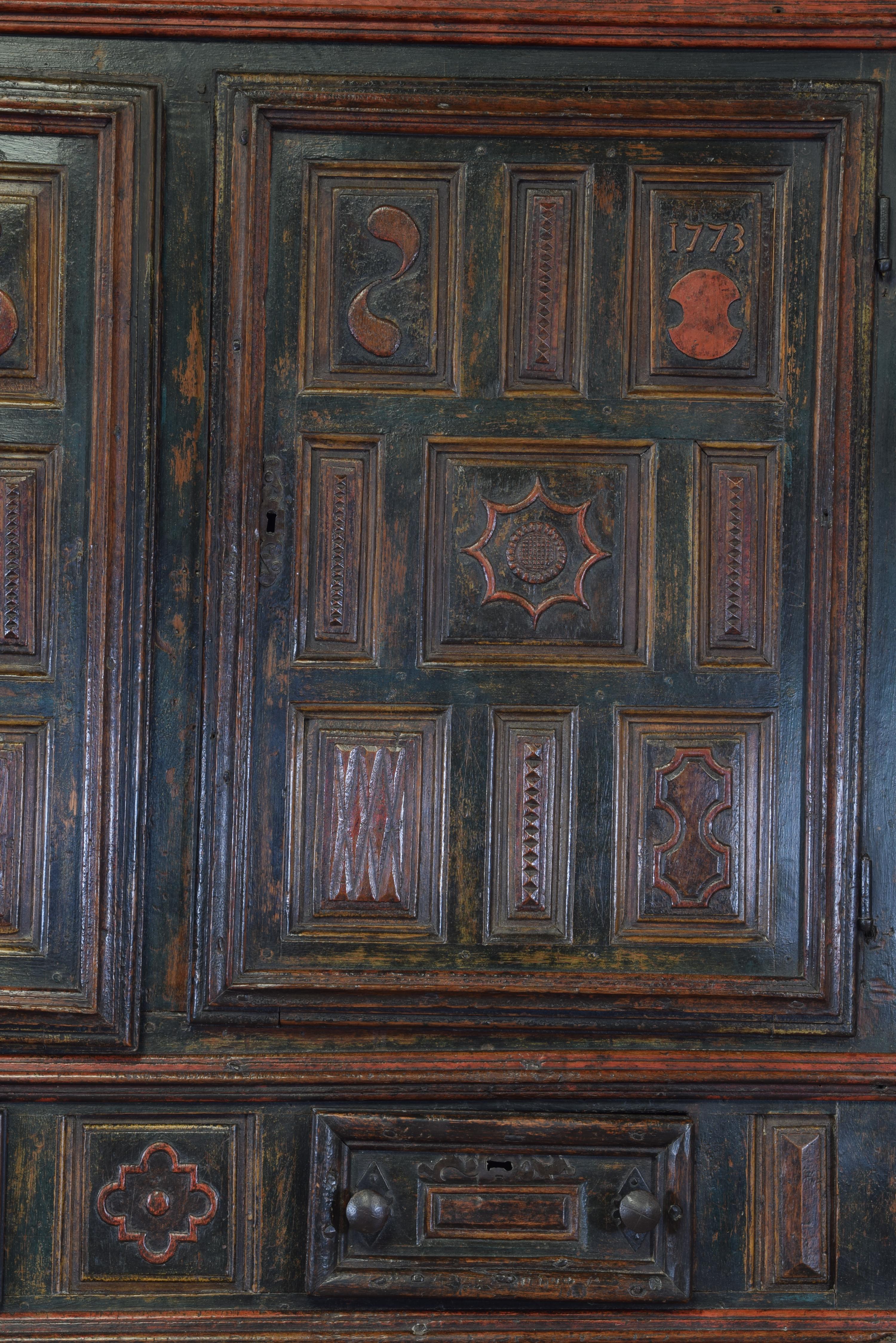 Late 18th Century Polychromed Wood and Iron Cupboard. Spain, 1773. Dated