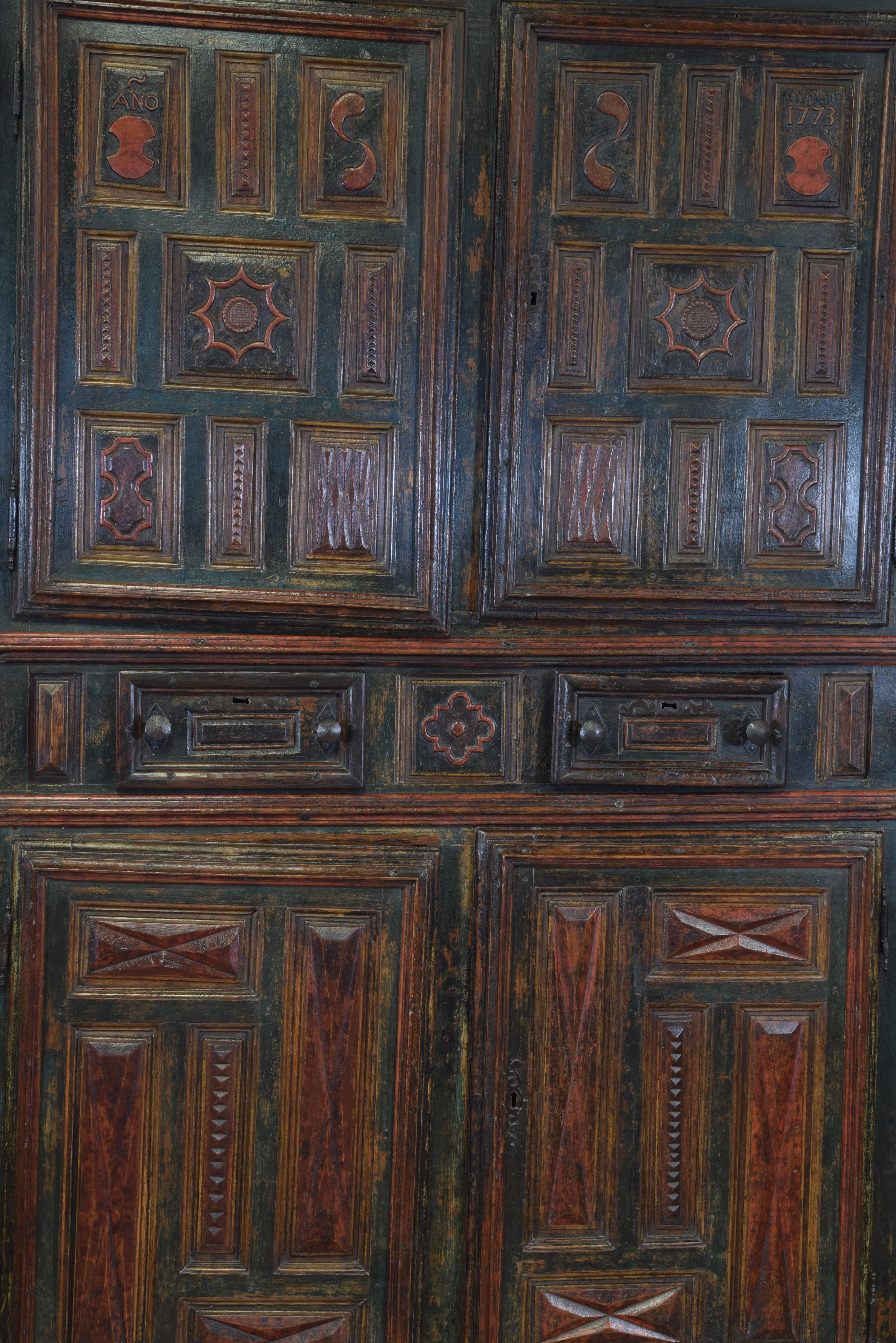 Polychromed Wood and Iron Cupboard. Spain, 1773. Dated 1