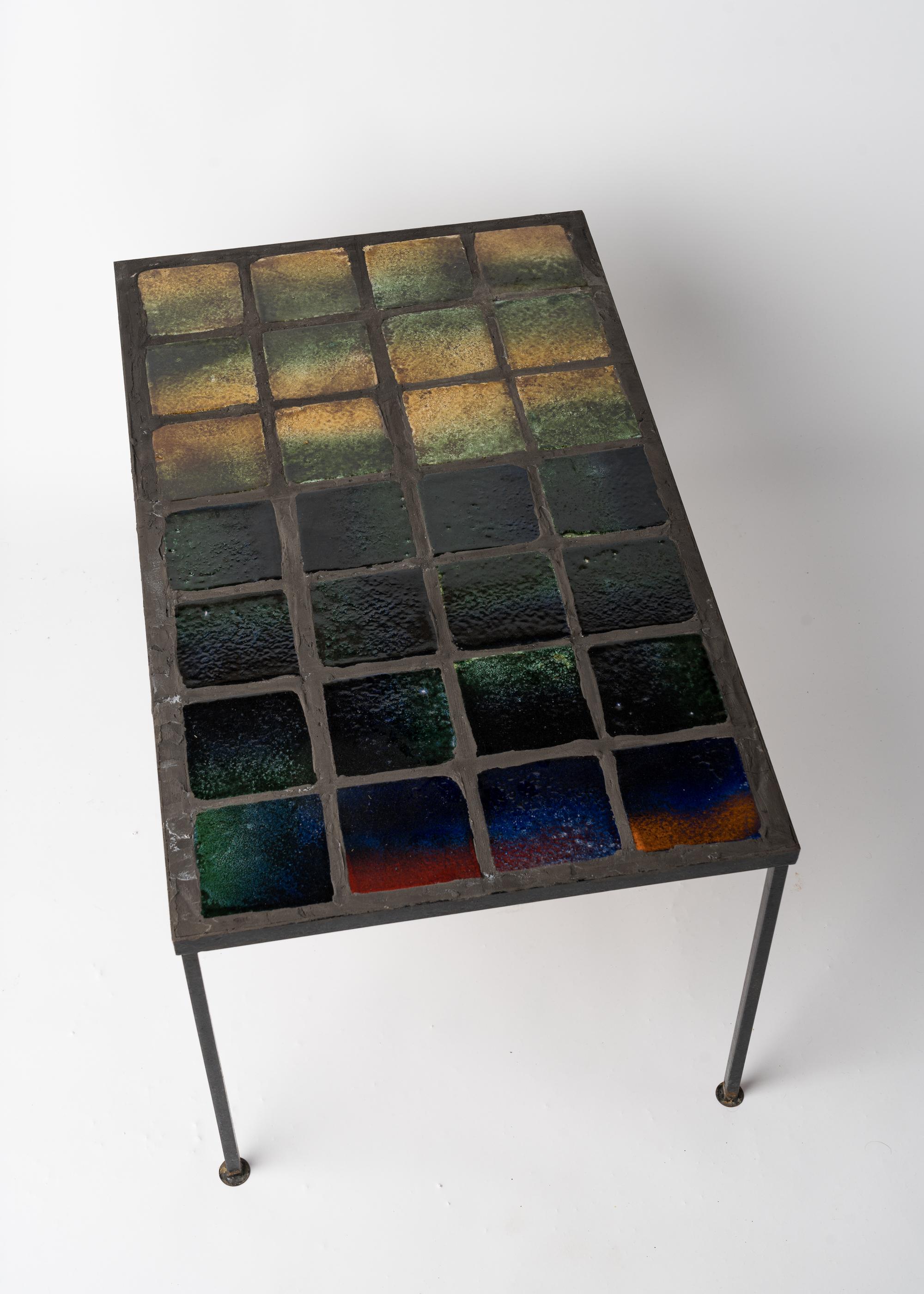 Glazed Polychromy Ceramic Tiles Coffee Table in the Style of Cloutier, France, 1960's For Sale