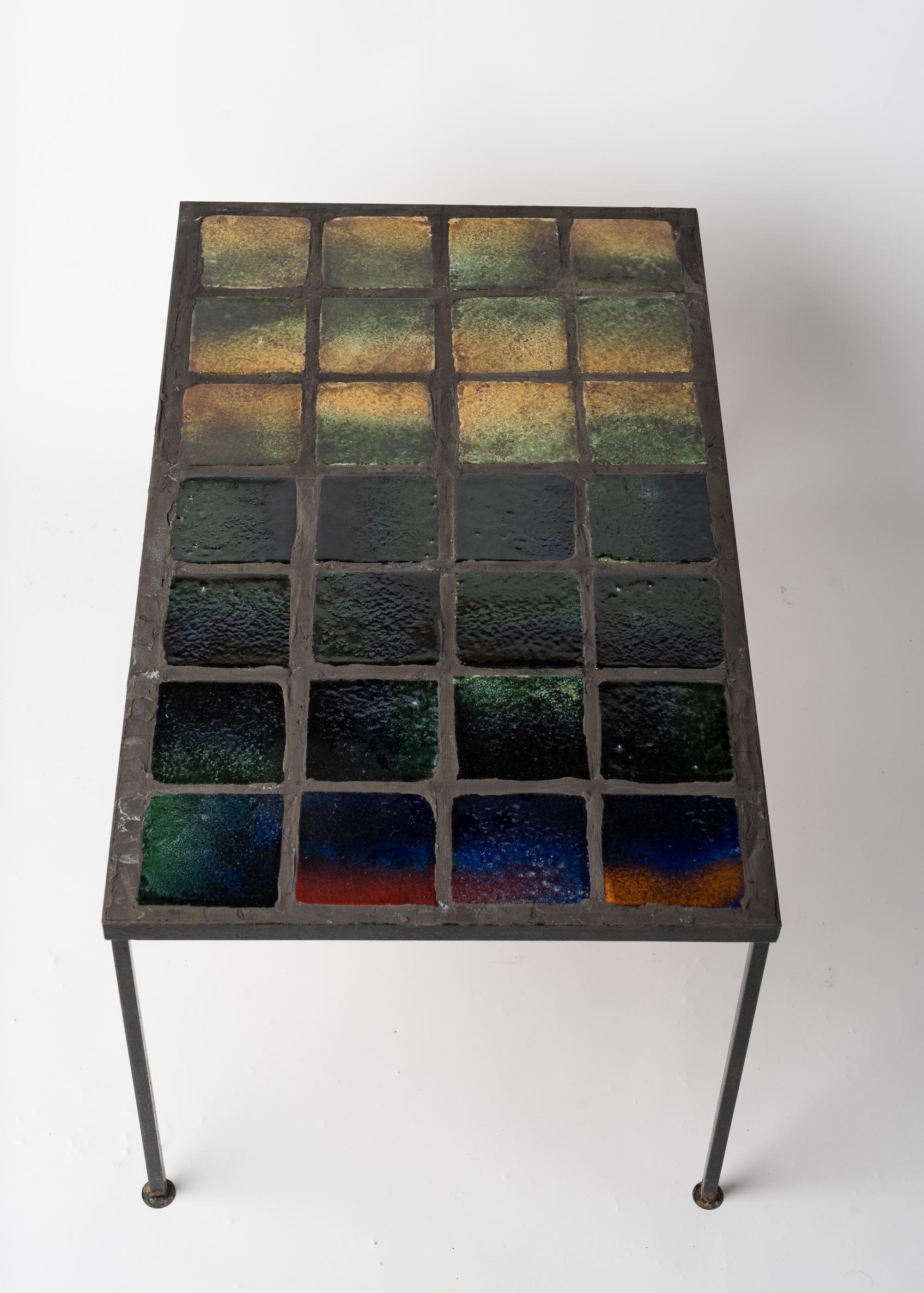 Polychromy Ceramic Tiles Coffee Table in the Style of Cloutier, France, 1960's In Good Condition For Sale In New York, NY