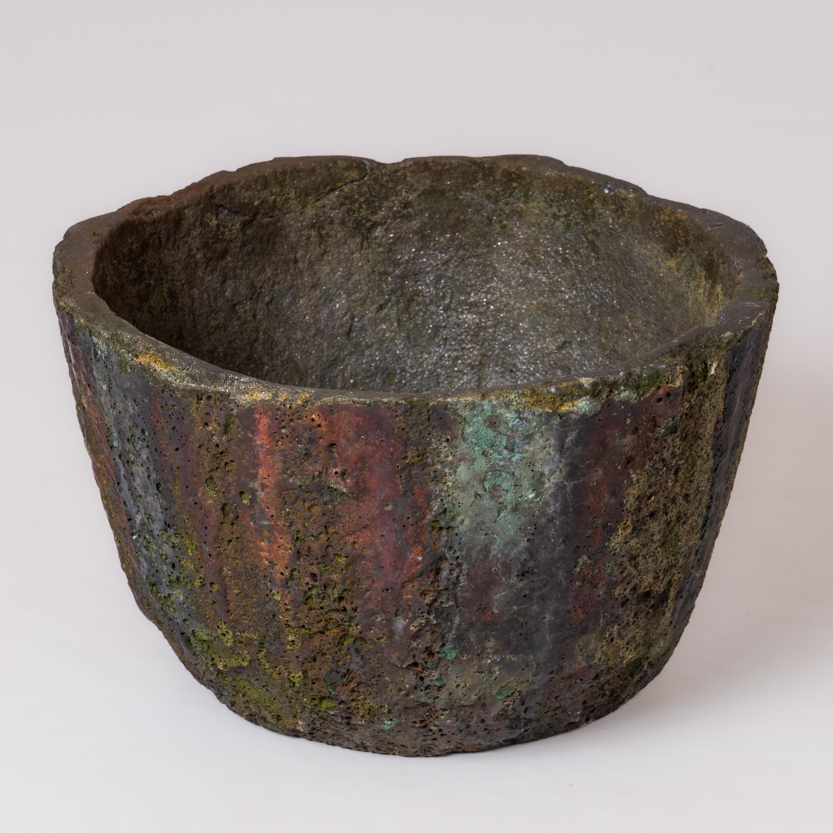 Mid-20th Century Polychromy Lava Stone Crucible for Outdoor 
