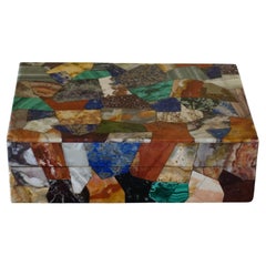 Polycrome Semi Precious Stone Box, Brass Details, Italy 1960's Circa