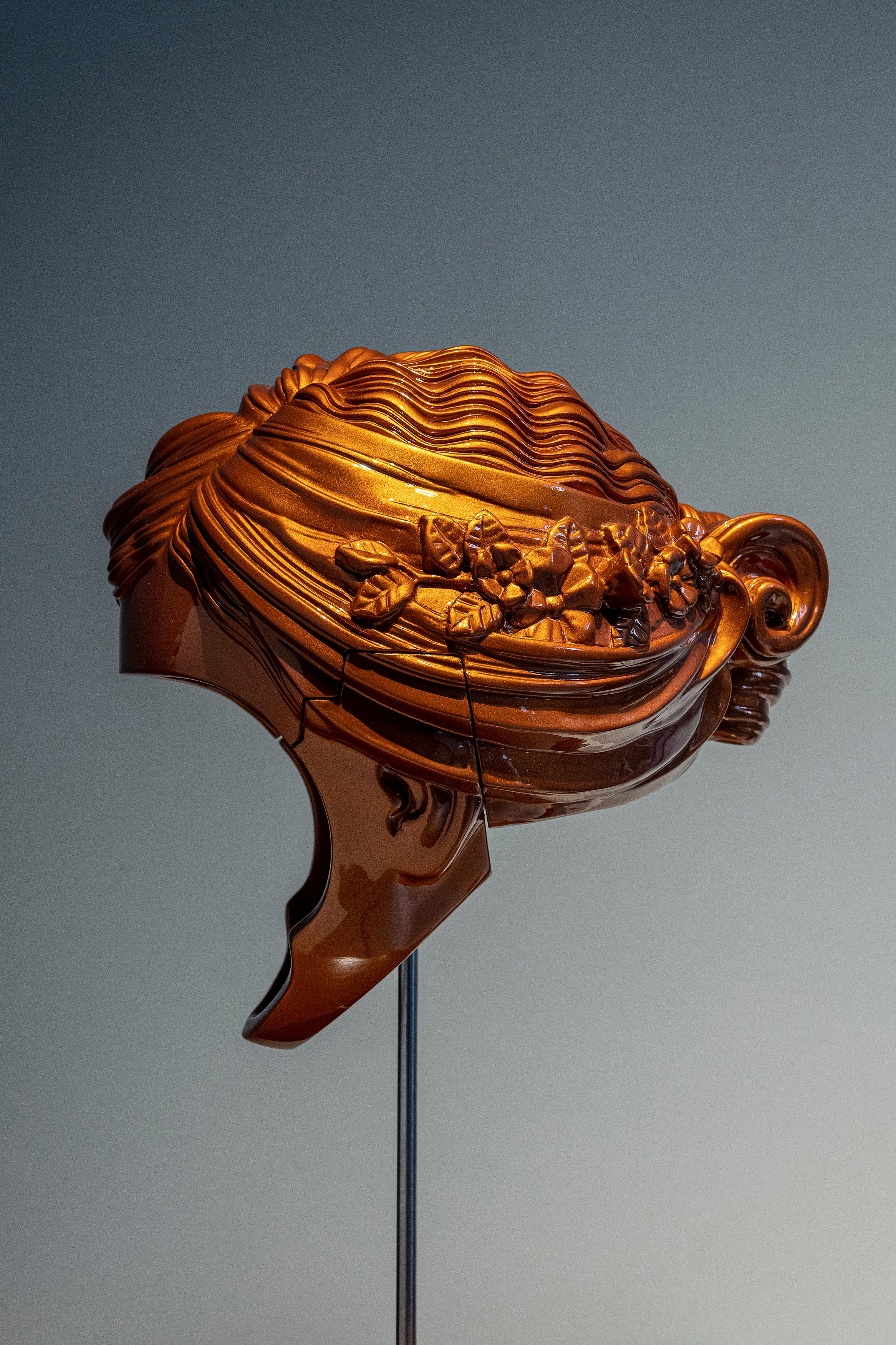 Polyester resin helmet sculpture titled 