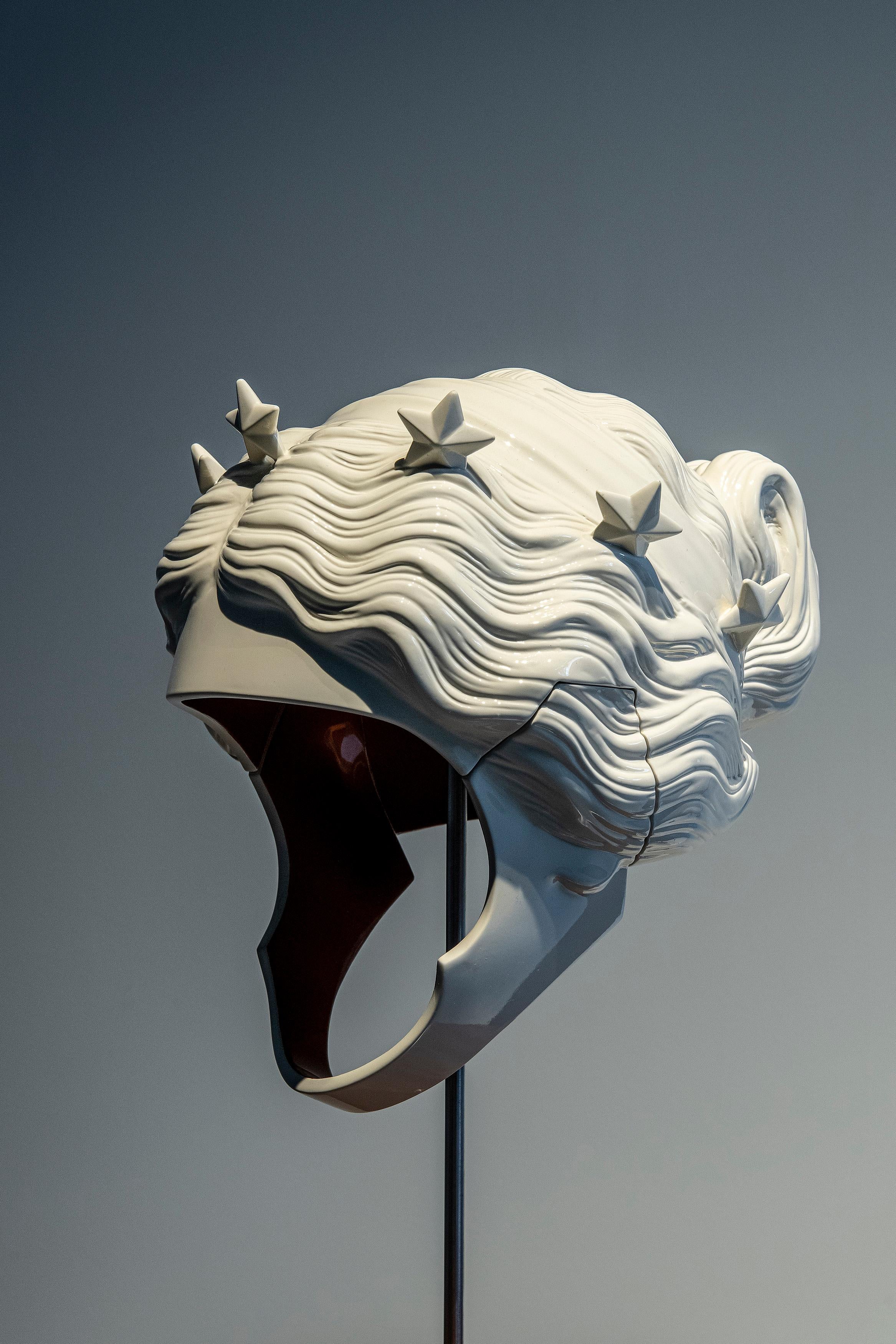 Polyester resin helmet sculpture titled 