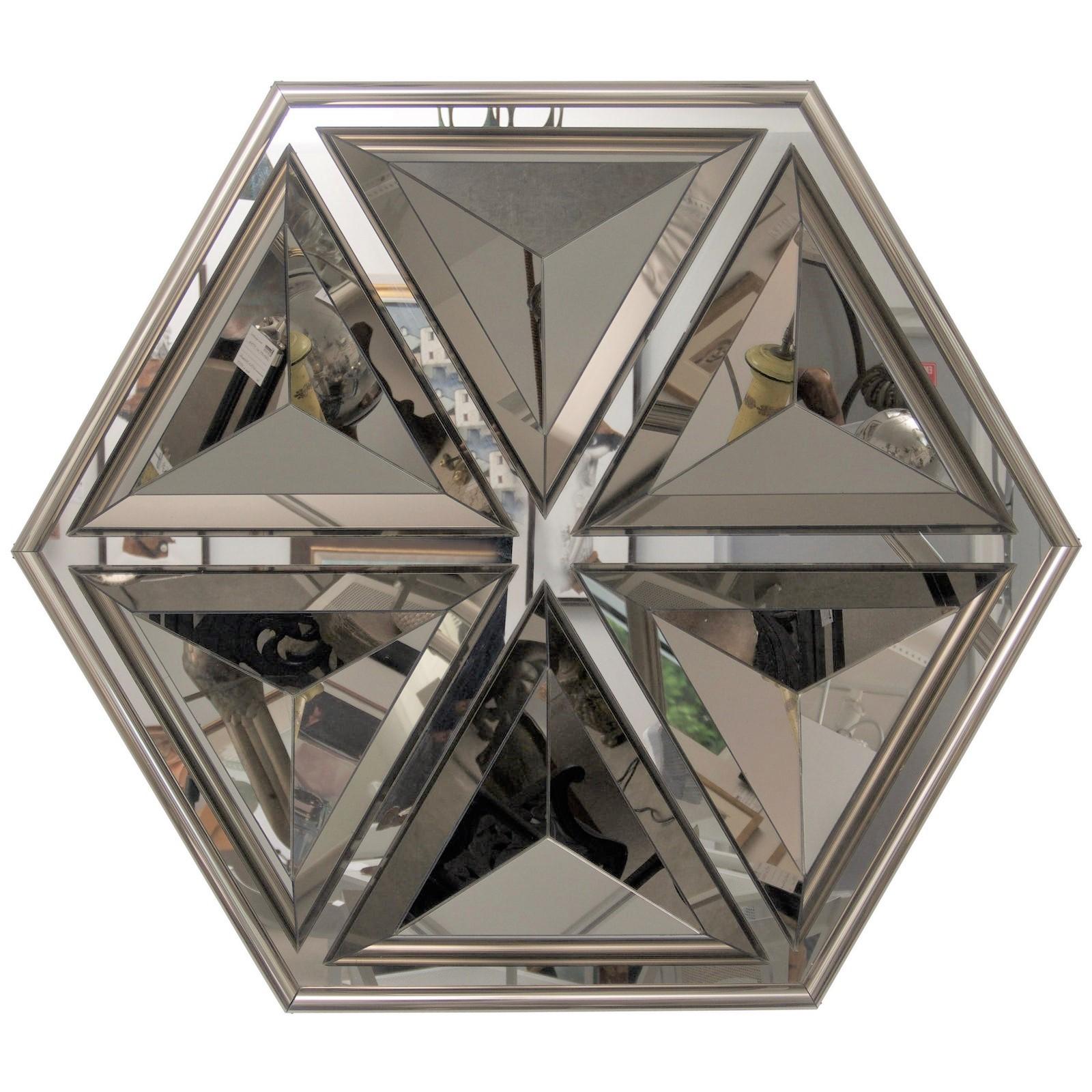 Polished Polygon Form Wall Mirror with Bronze Coloration