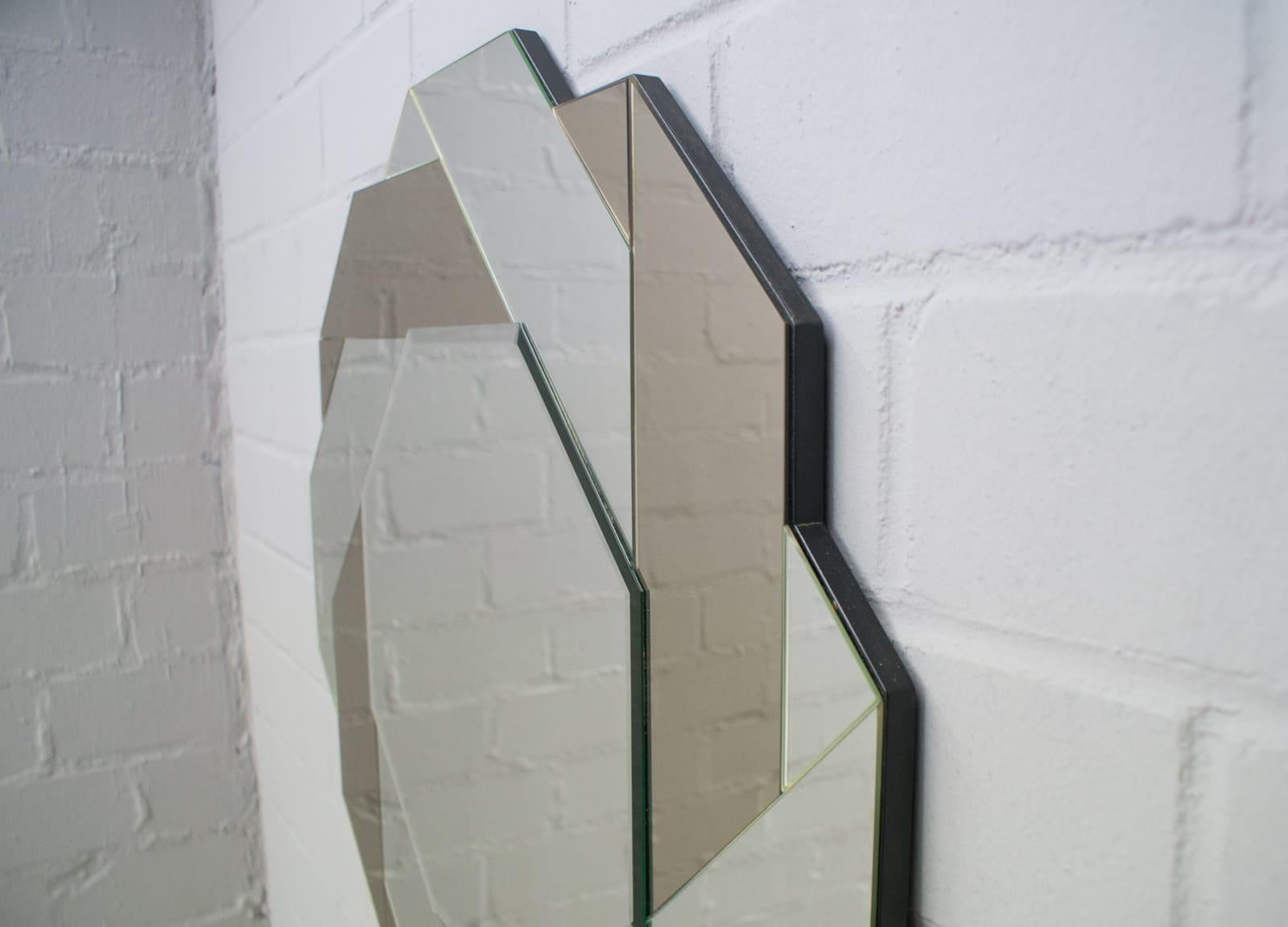 Hollywood Regency Polygon Wall Mirror with Braided Mirrored Smoked and Clear Glass, 1970s For Sale