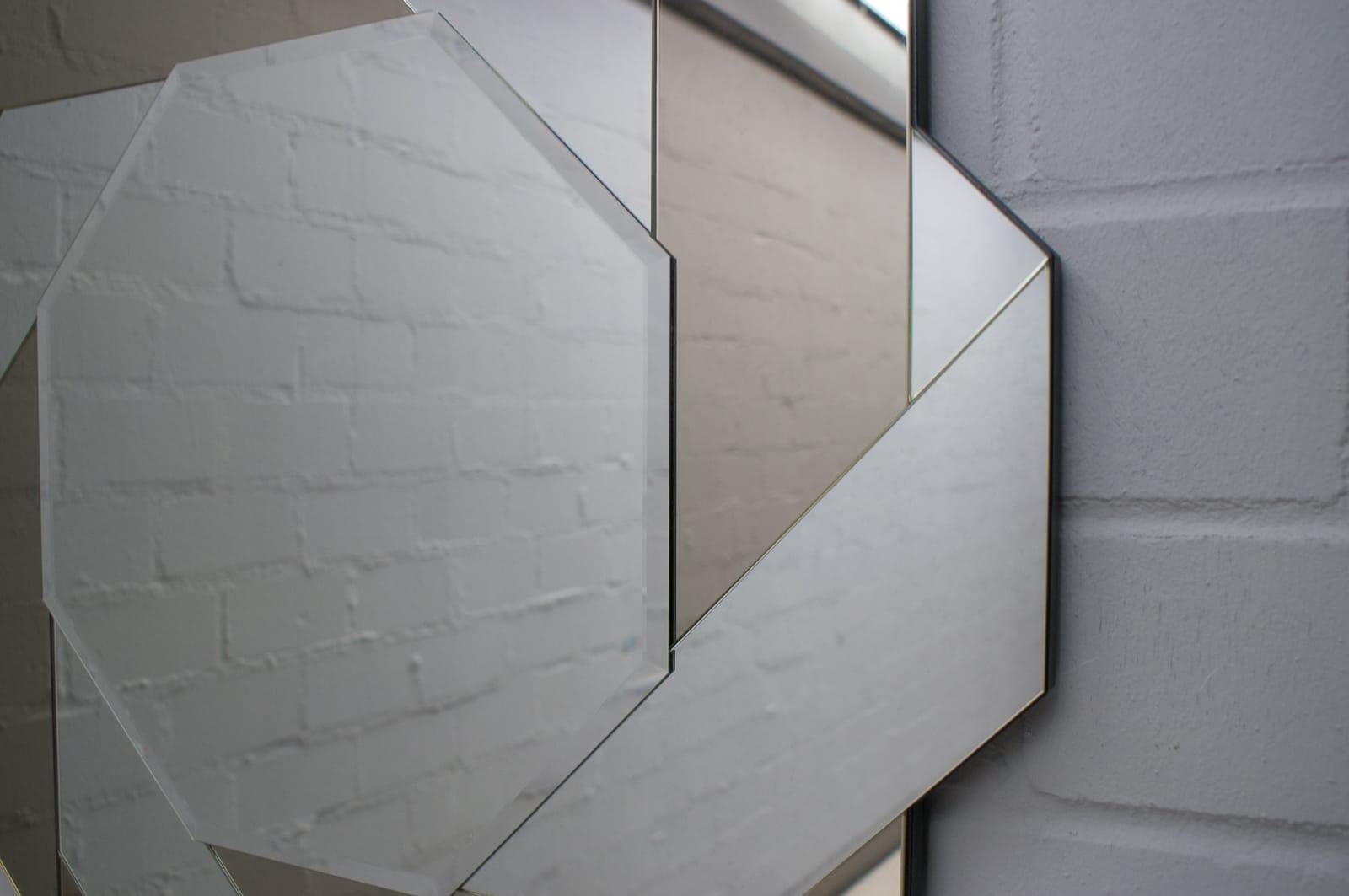 Polygon Wall Mirror with Braided Mirrored Smoked and Clear Glass, 1970s In Good Condition For Sale In Nürnberg, Bayern