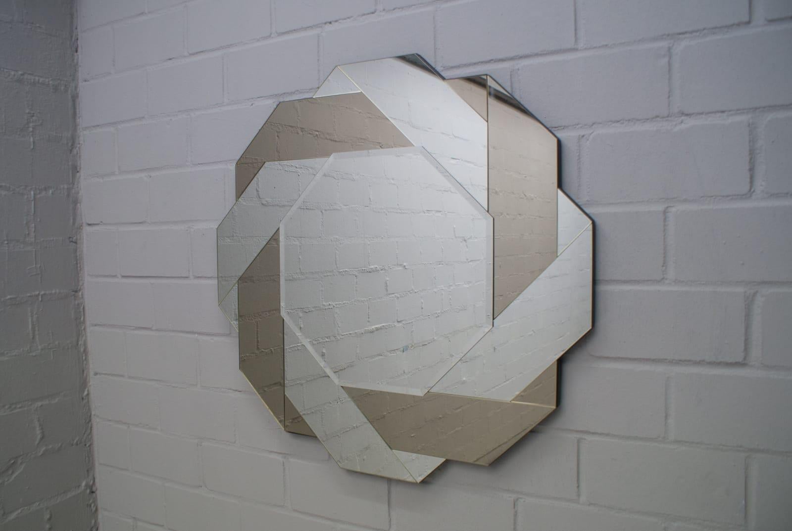 Polygon Wall Mirror with Braided Mirrored Smoked and Clear Glass, 1970s For Sale 2