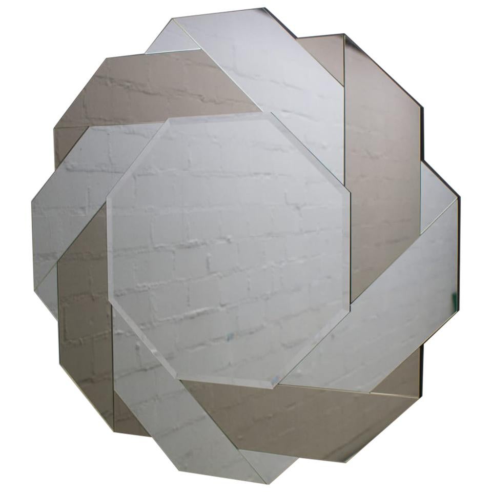 Polygon Wall Mirror with Braided Mirrored Smoked and Clear Glass, 1970s