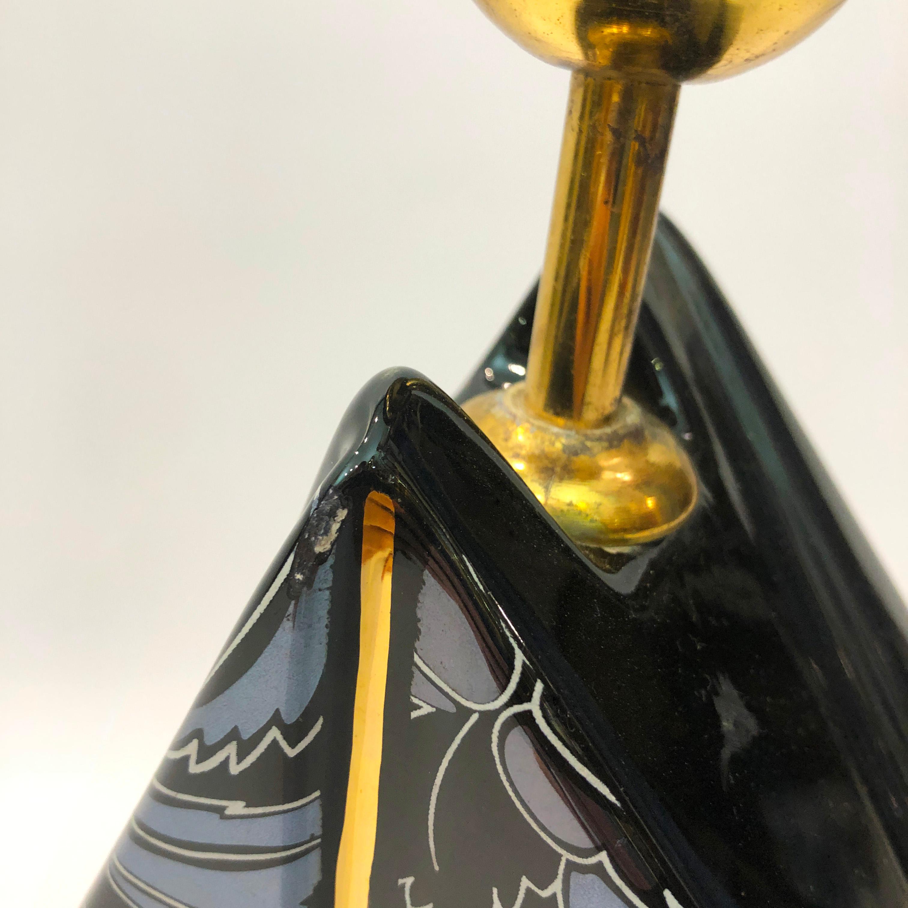 Lampe polygonale en céramique noire irisée des années 1980, postmoderne et vintage  en vente 3