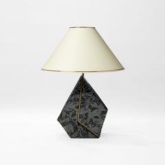 Polygonal Black Ceramic Iridescent Table Lamp 1980s Postmodern Vintage Flowers
